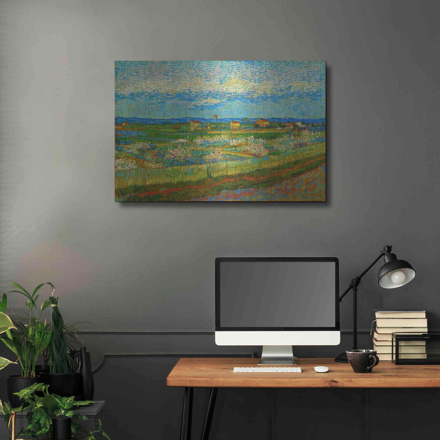 Luxe Metal Art 'Peach Trees In Blossom' by Vincent Van Gogh, Metal Wall Art,36x24