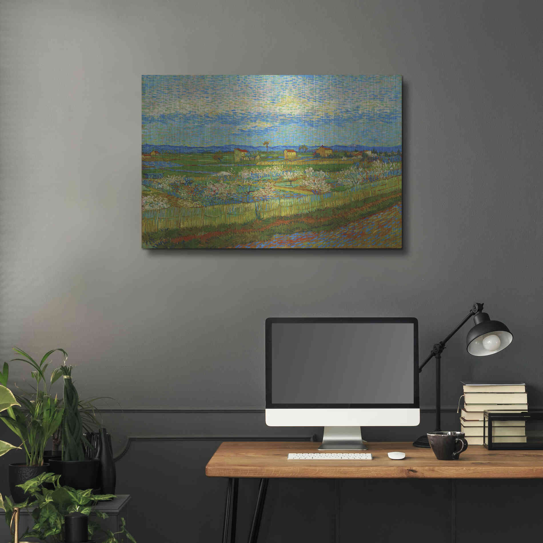 Luxe Metal Art 'Peach Trees In Blossom' by Vincent Van Gogh, Metal Wall Art,36x24