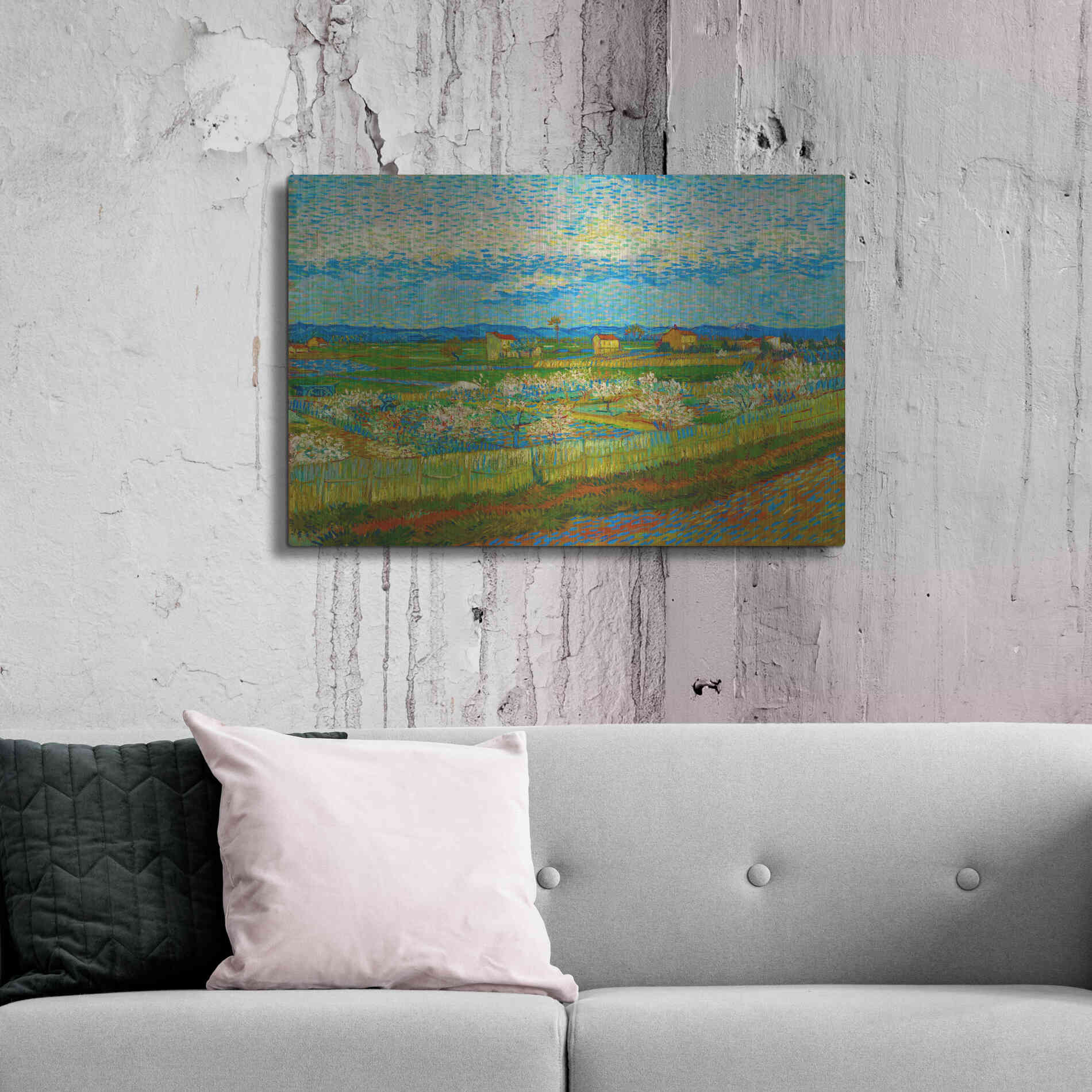Luxe Metal Art 'Peach Trees In Blossom' by Vincent Van Gogh, Metal Wall Art,36x24