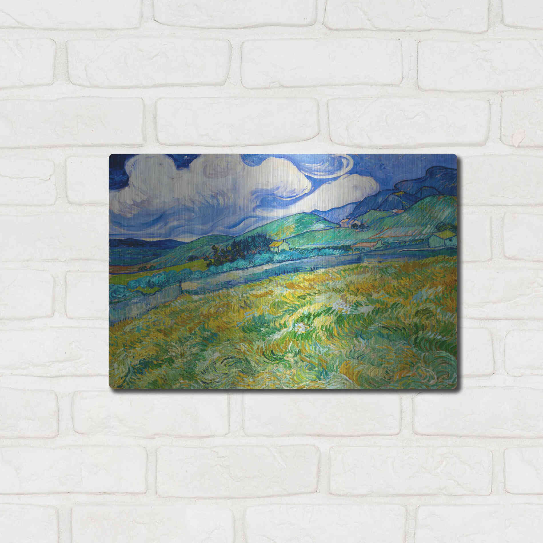 Luxe Metal Art 'Landscape From Saint-Remy' by Vincent Van Gogh, Metal Wall Art,16x12