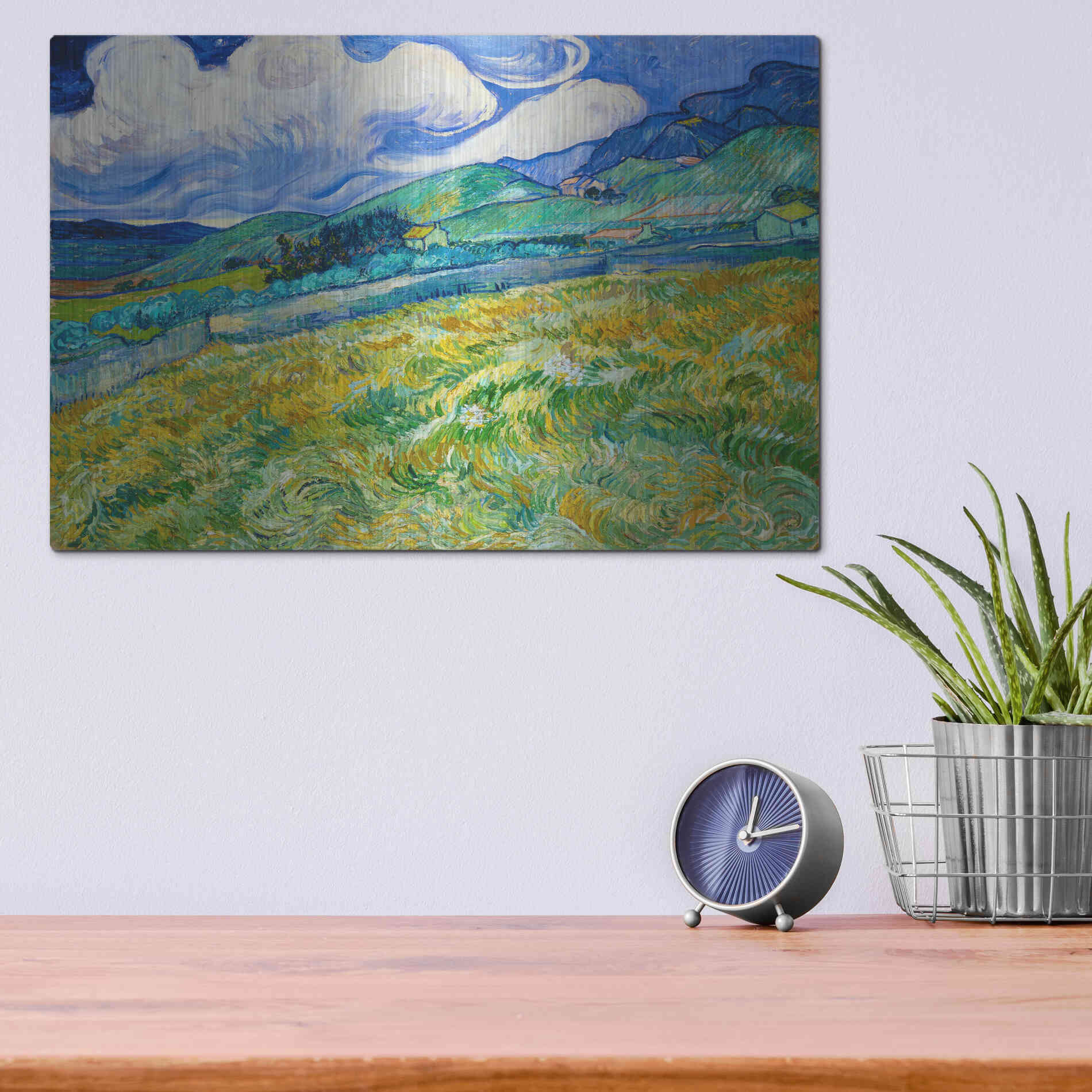 Luxe Metal Art 'Landscape From Saint-Remy' by Vincent Van Gogh, Metal Wall Art,16x12
