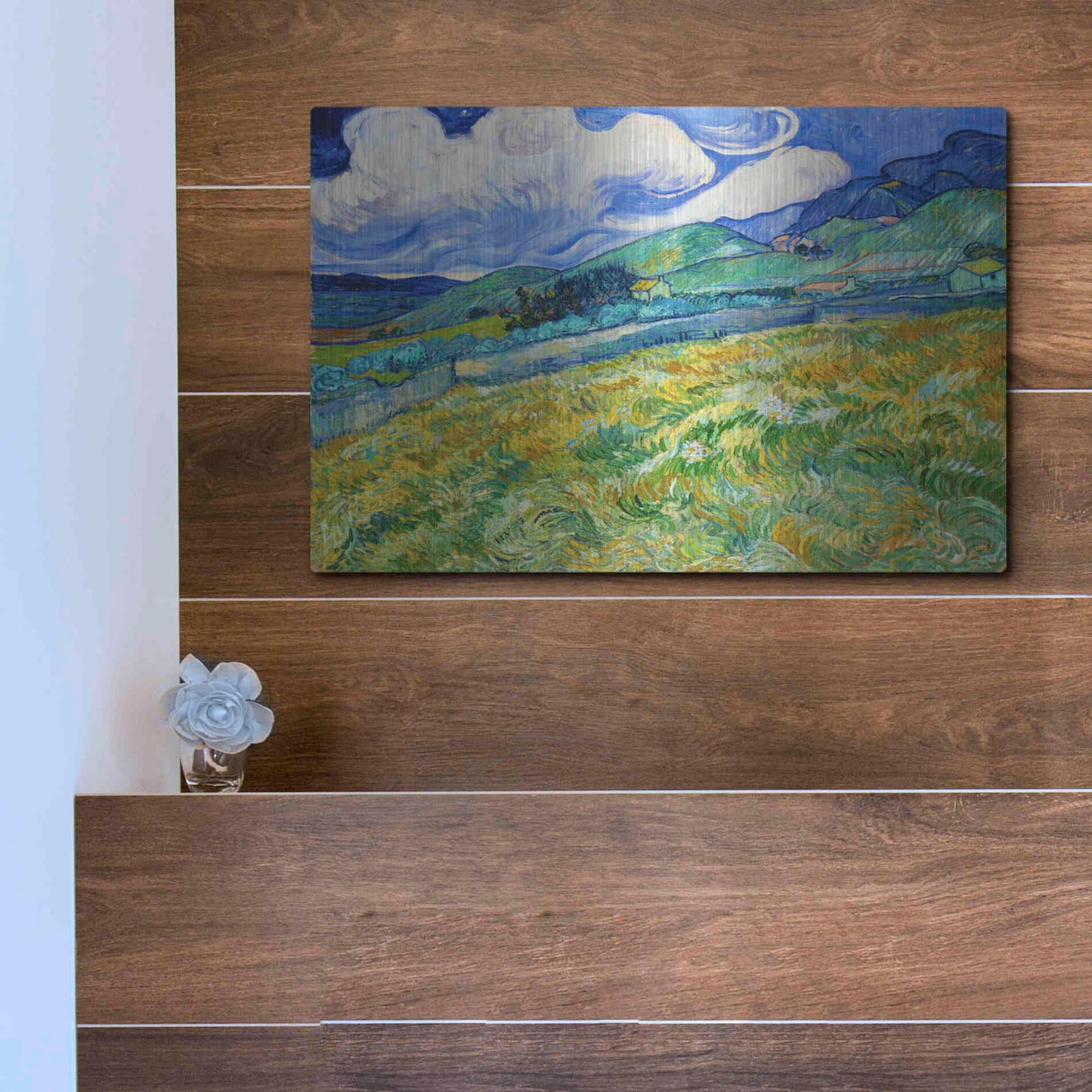 Luxe Metal Art 'Landscape From Saint-Remy' by Vincent Van Gogh, Metal Wall Art,16x12