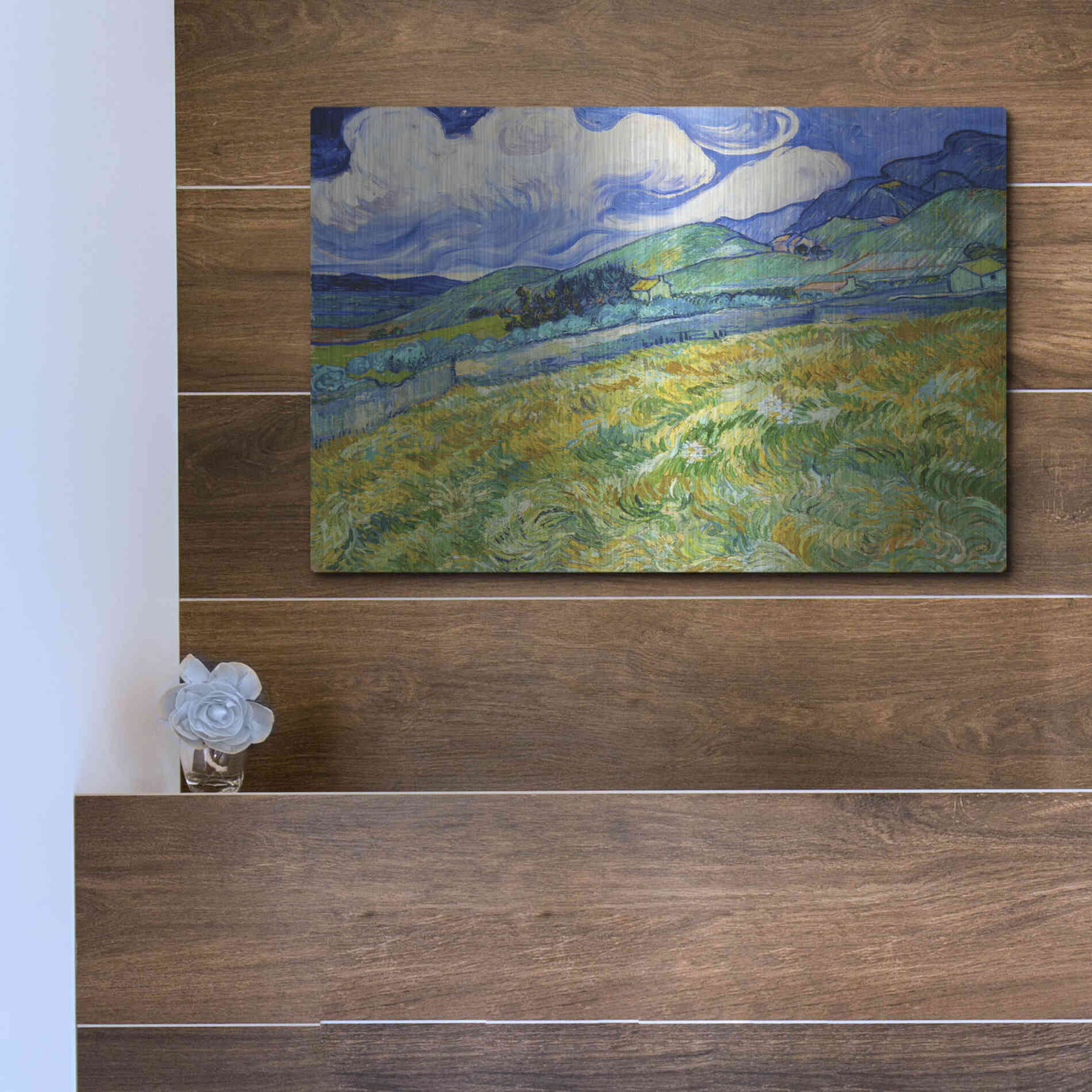 Luxe Metal Art 'Landscape From Saint-Remy' by Vincent Van Gogh, Metal Wall Art,16x12
