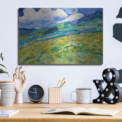 Luxe Metal Art 'Landscape From Saint-Remy' by Vincent Van Gogh, Metal Wall Art,16x12