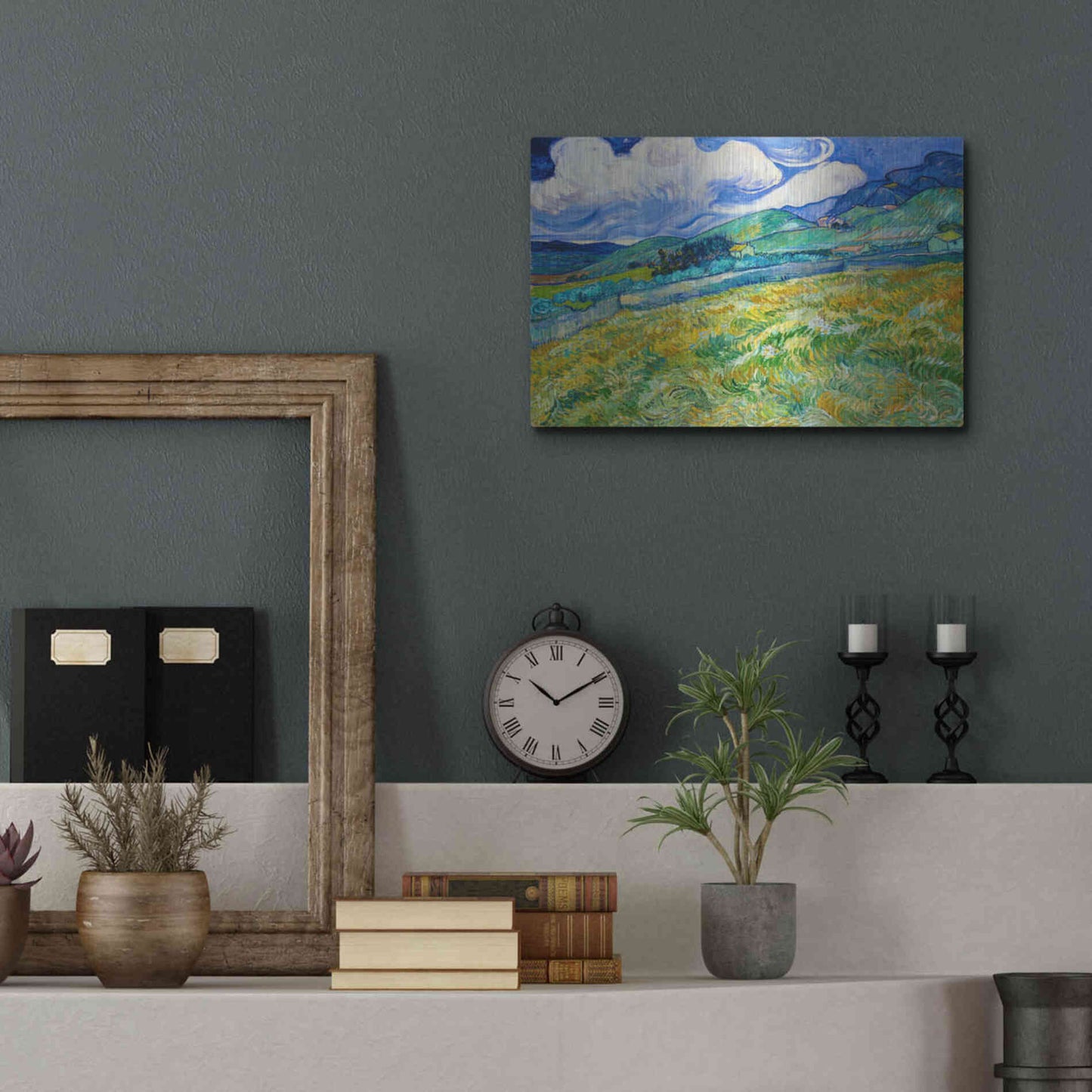 Luxe Metal Art 'Landscape From Saint-Remy' by Vincent Van Gogh, Metal Wall Art,16x12