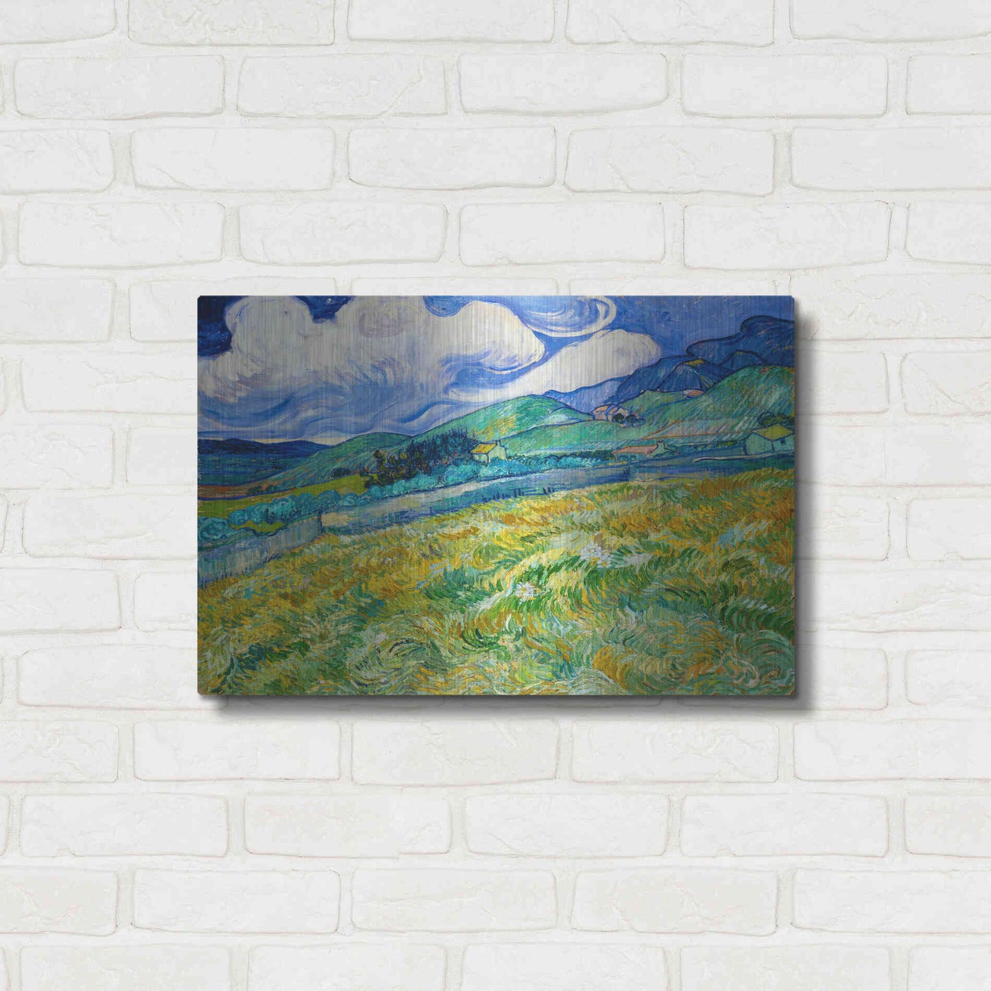 Luxe Metal Art 'Landscape From Saint-Remy' by Vincent Van Gogh, Metal Wall Art,24x16