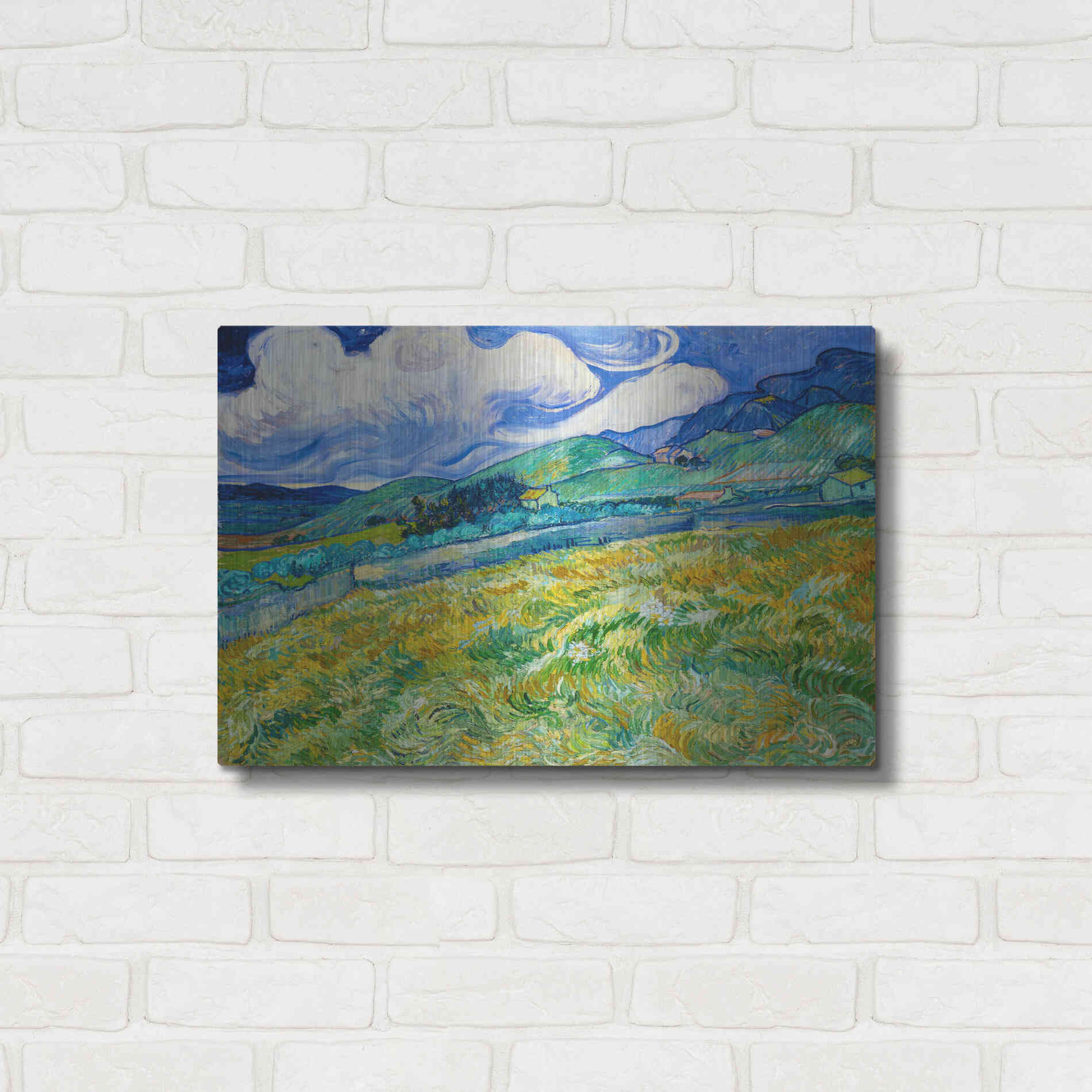 Luxe Metal Art 'Landscape From Saint-Remy' by Vincent Van Gogh, Metal Wall Art,24x16