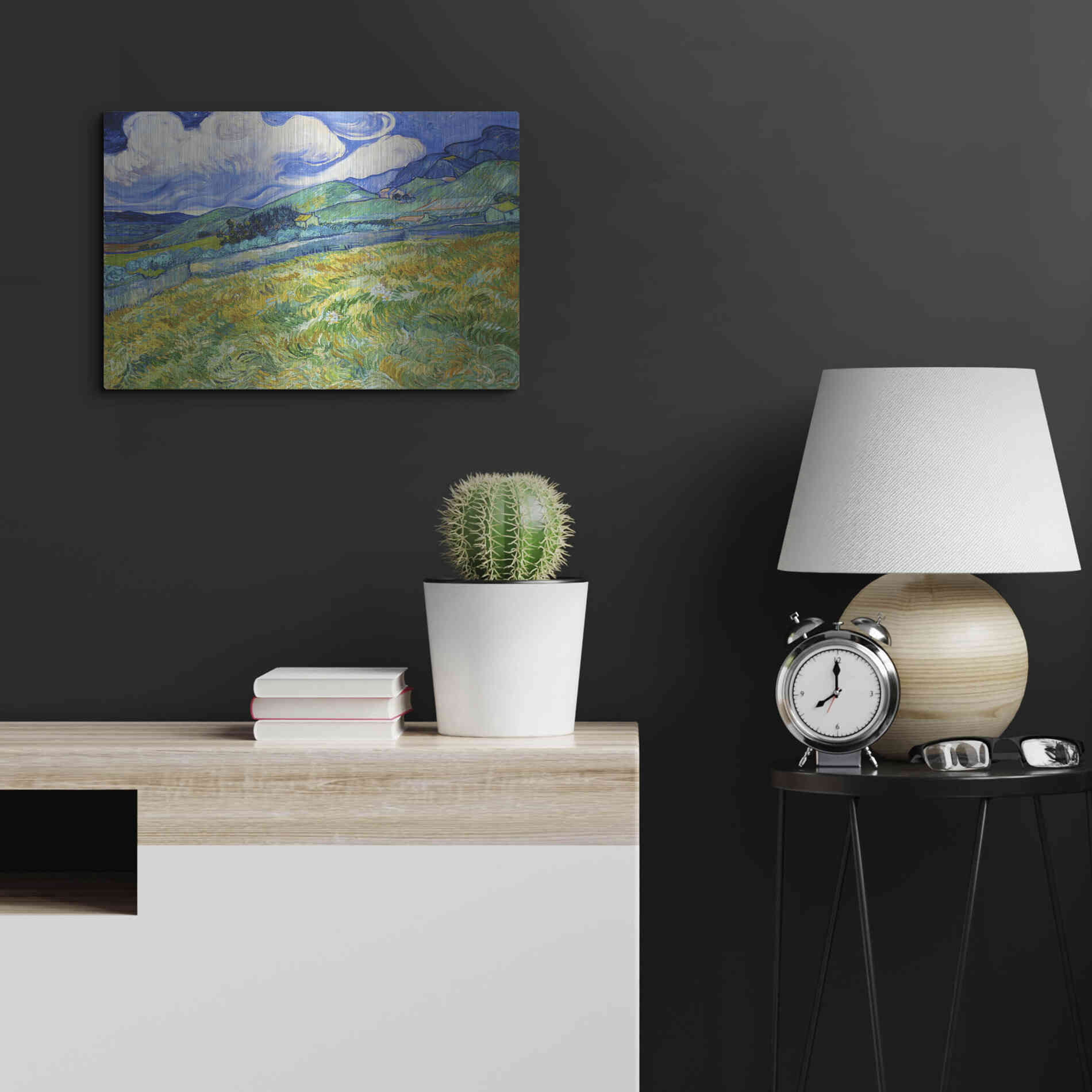 Luxe Metal Art 'Landscape From Saint-Remy' by Vincent Van Gogh, Metal Wall Art,24x16
