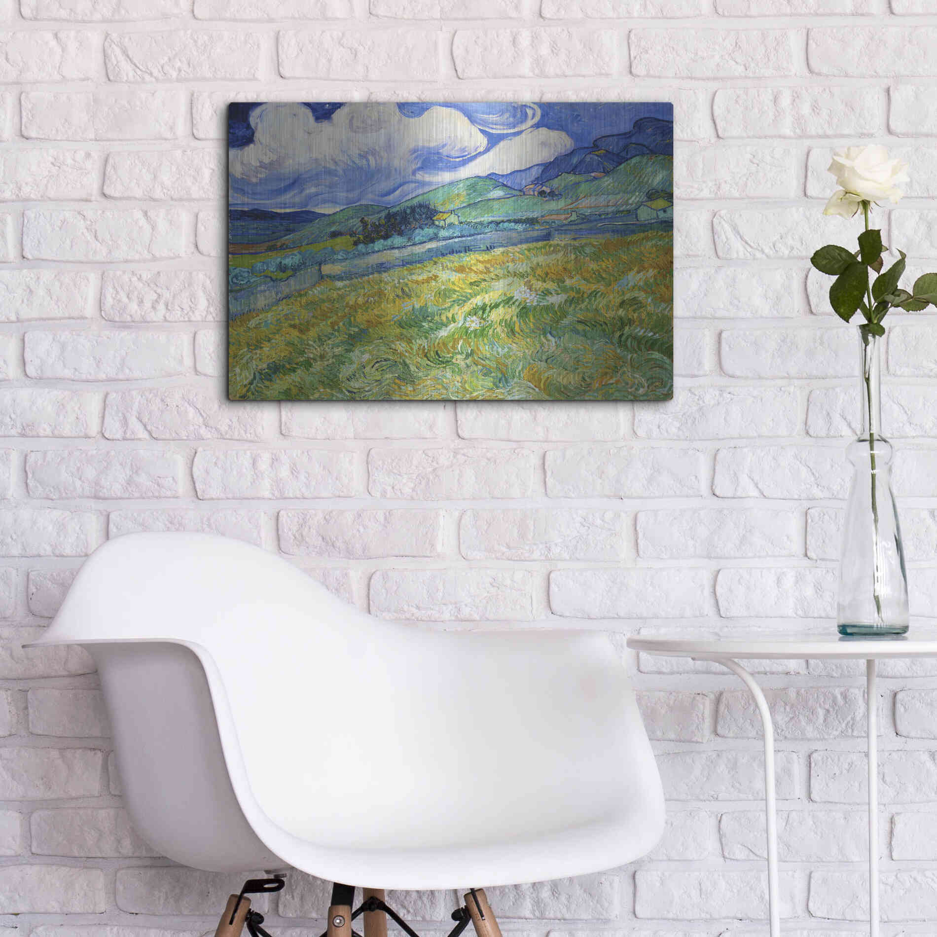 Luxe Metal Art 'Landscape From Saint-Remy' by Vincent Van Gogh, Metal Wall Art,24x16