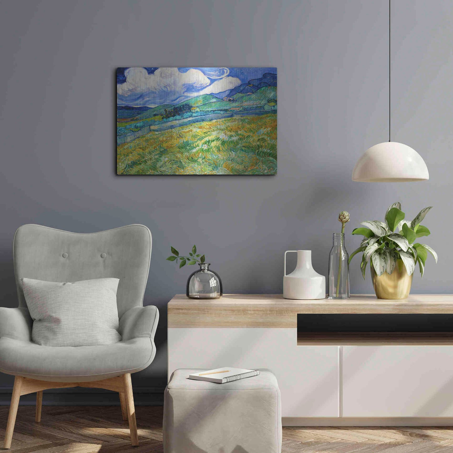 Luxe Metal Art 'Landscape From Saint-Remy' by Vincent Van Gogh, Metal Wall Art,24x16