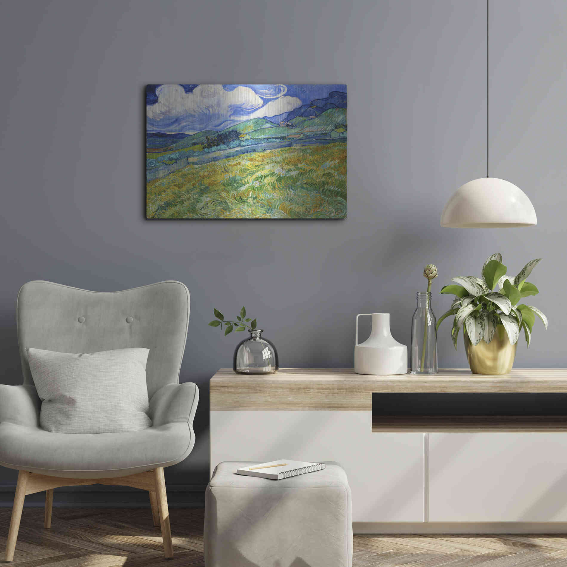 Luxe Metal Art 'Landscape From Saint-Remy' by Vincent Van Gogh, Metal Wall Art,24x16