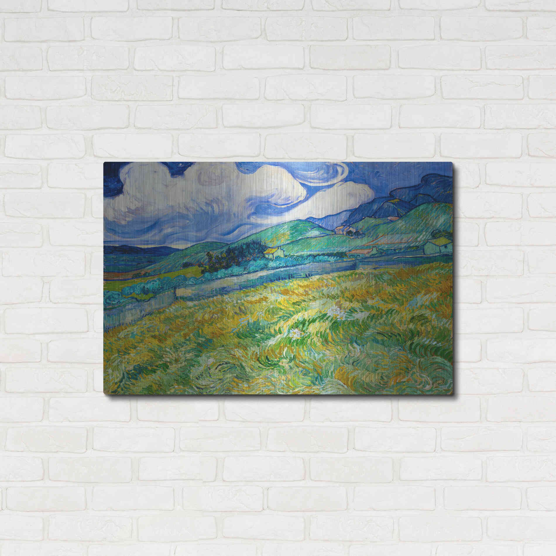 Luxe Metal Art 'Landscape From Saint-Remy' by Vincent Van Gogh, Metal Wall Art,36x24