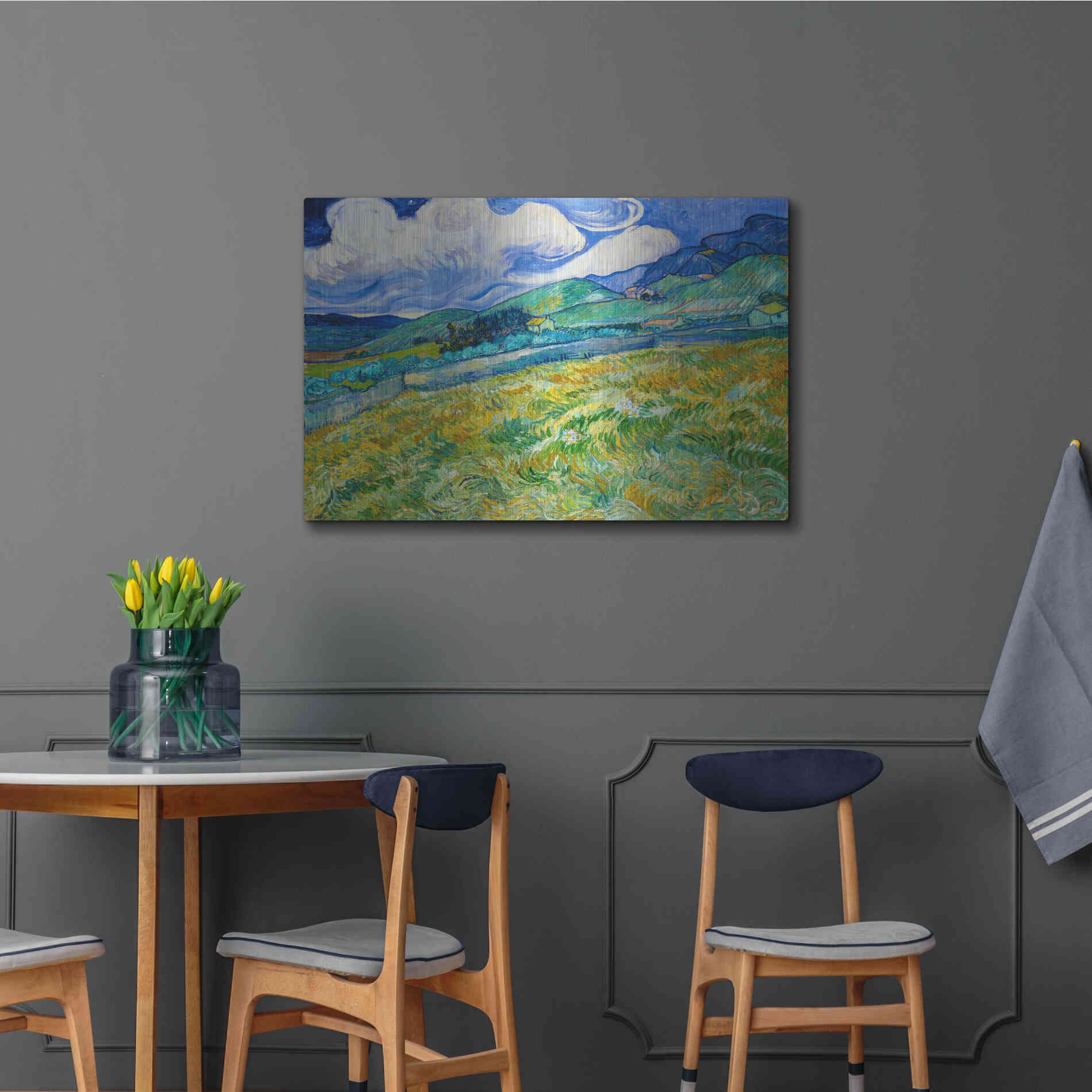 Luxe Metal Art 'Landscape From Saint-Remy' by Vincent Van Gogh, Metal Wall Art,36x24