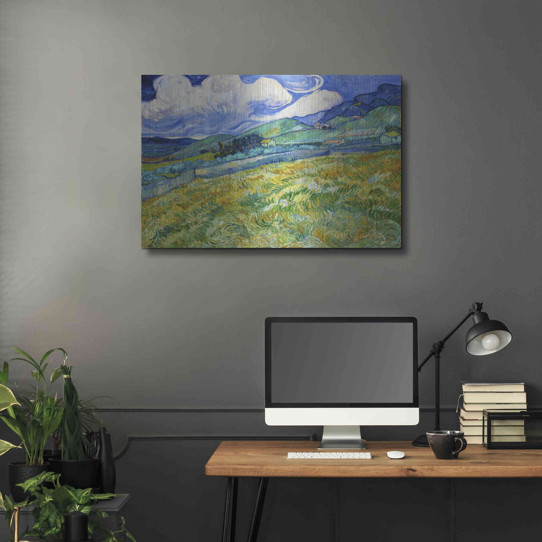 Luxe Metal Art 'Landscape From Saint-Remy' by Vincent Van Gogh, Metal Wall Art,36x24
