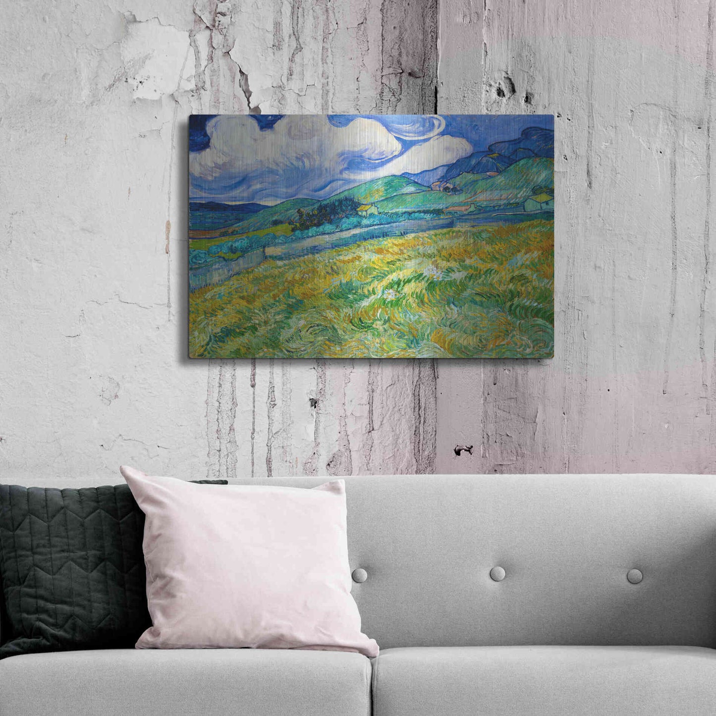 Luxe Metal Art 'Landscape From Saint-Remy' by Vincent Van Gogh, Metal Wall Art,36x24