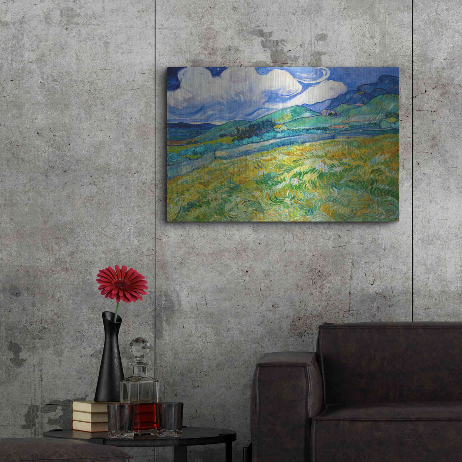 Luxe Metal Art 'Landscape From Saint-Remy' by Vincent Van Gogh, Metal Wall Art,36x24