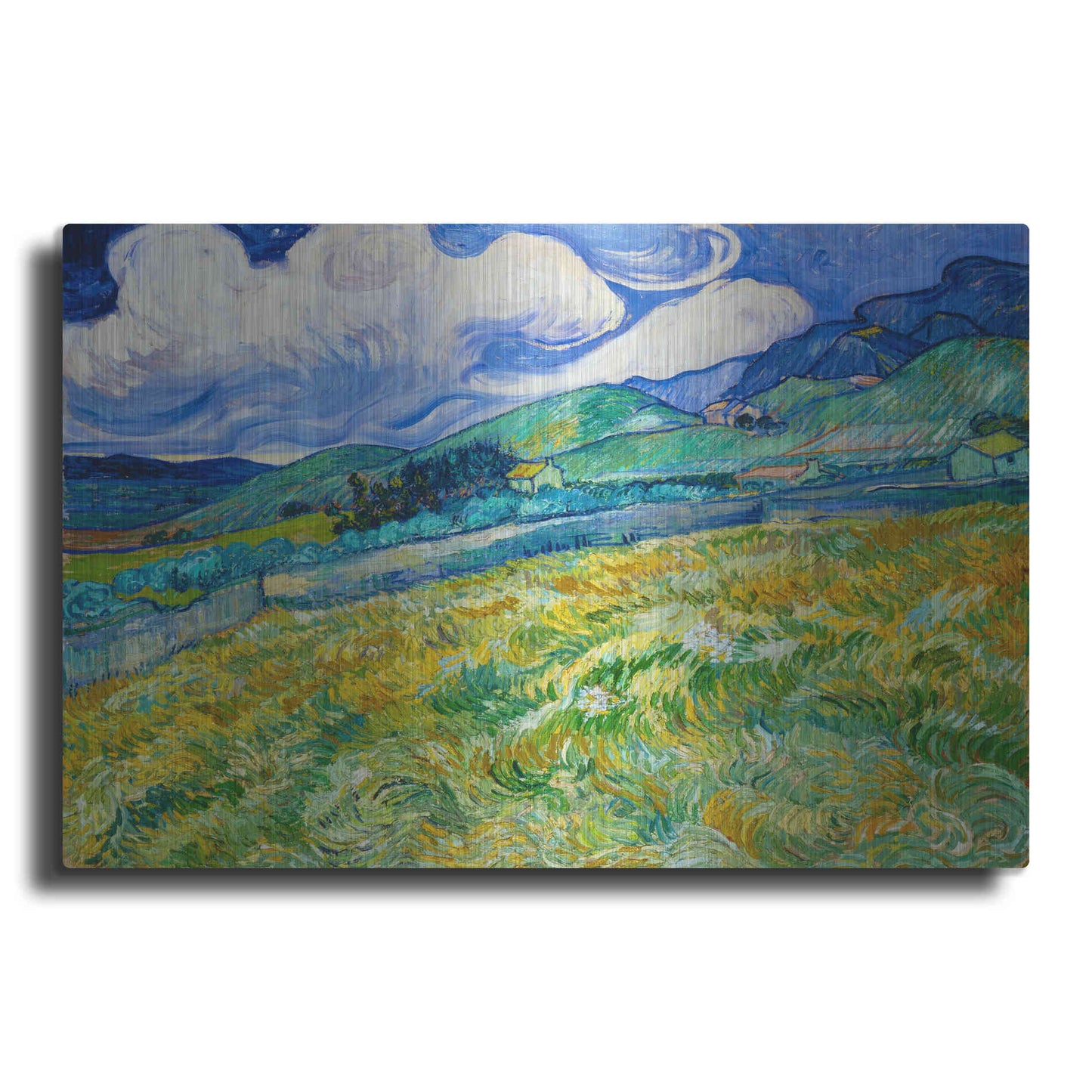 Luxe Metal Art 'Landscape From Saint-Remy' by Vincent Van Gogh, Metal Wall Art