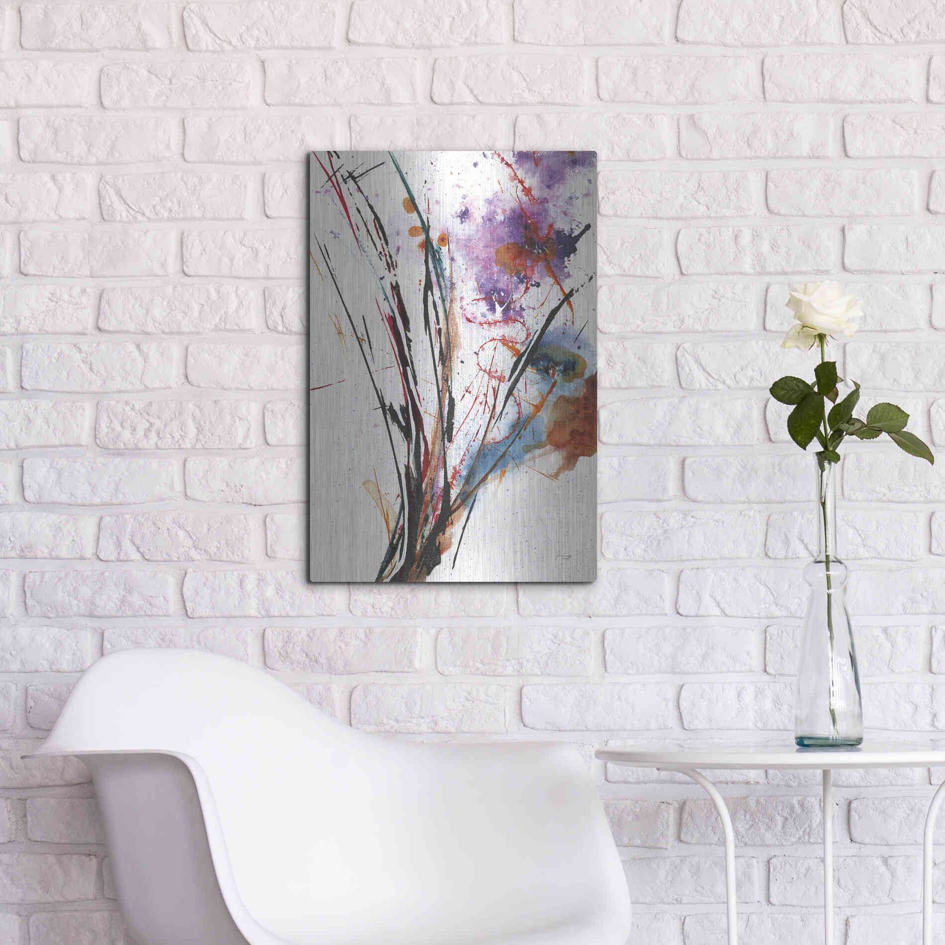 Luxe Metal Art 'Floral Explosion IV On White' by Jan Griggs, Metal Wall Art,16x24
