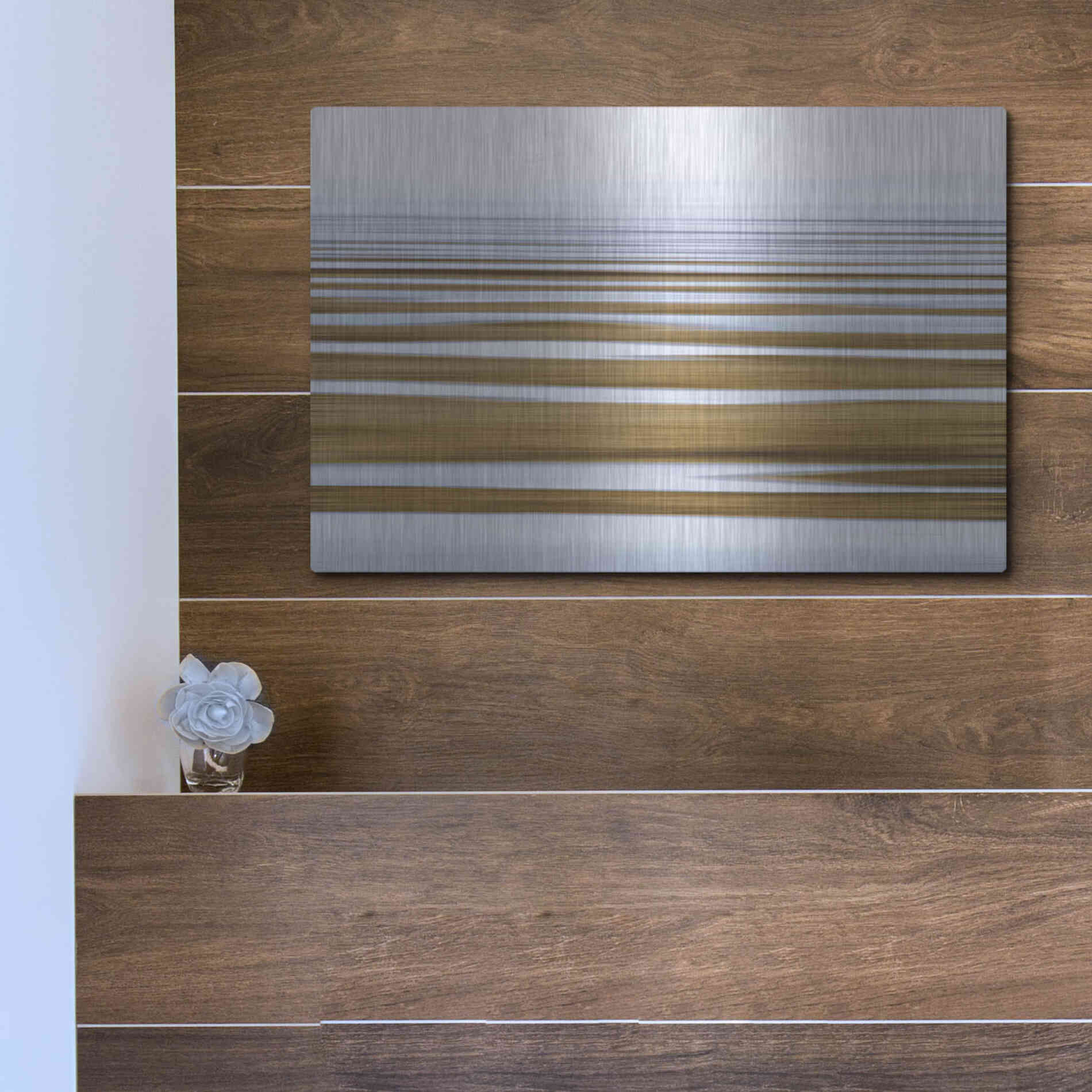 Luxe Metal Art 'Sand Flats in Fog' by Katherine Gendreau, Metal Wall Art,16x12