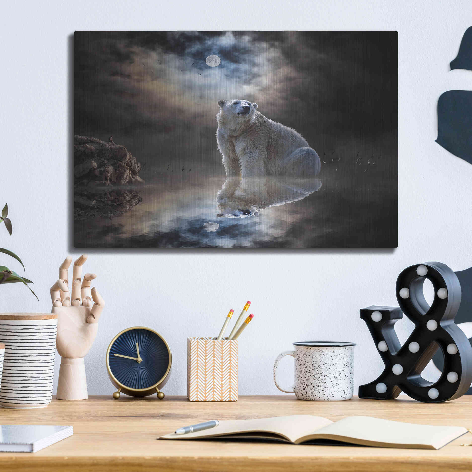 Luxe Metal Art 'Polar Bear Reflections' by Alan, Metal Wall Art,16x12