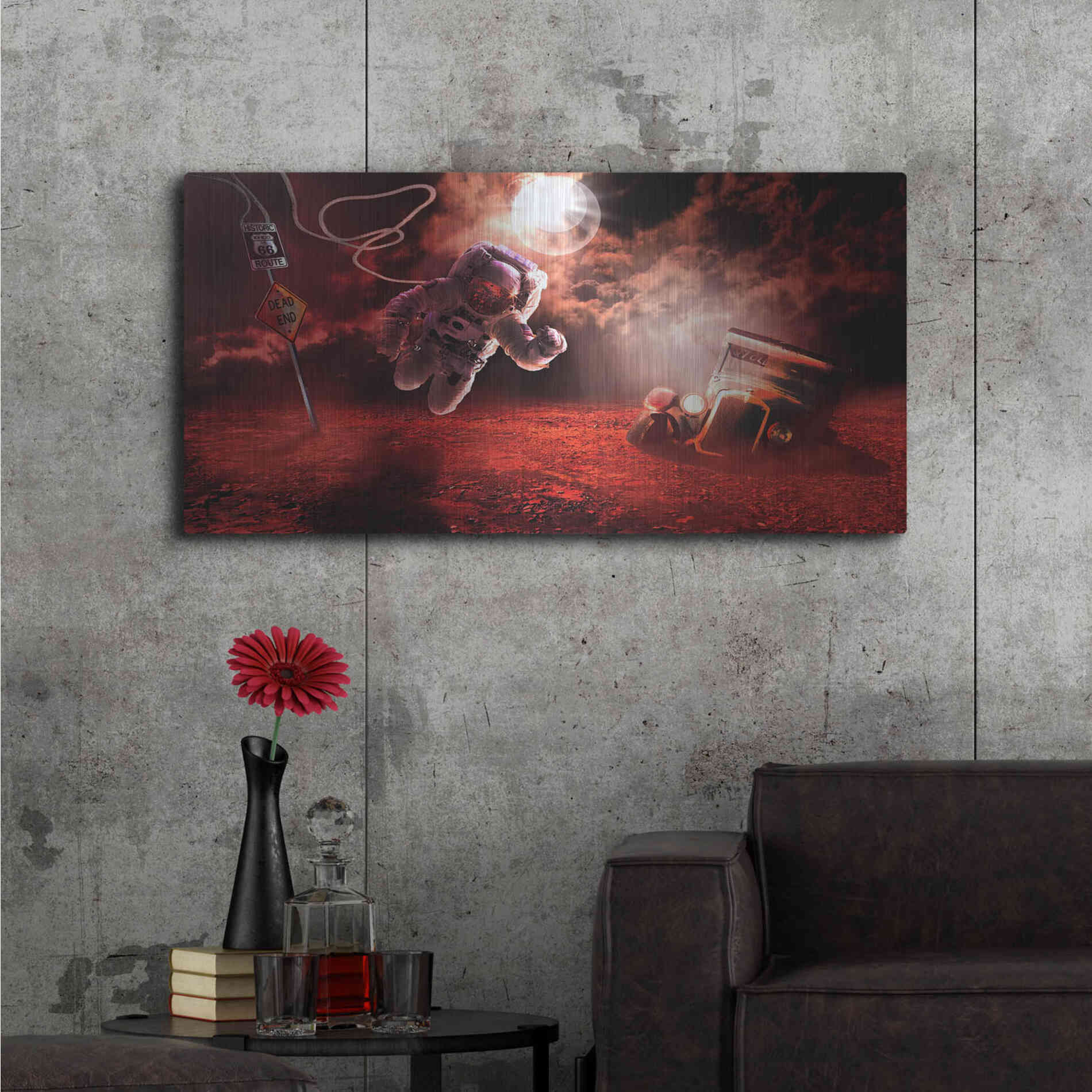 Luxe Metal Art 'Space Kicks on Route 66' by Alan, Metal Wall Art,48x24