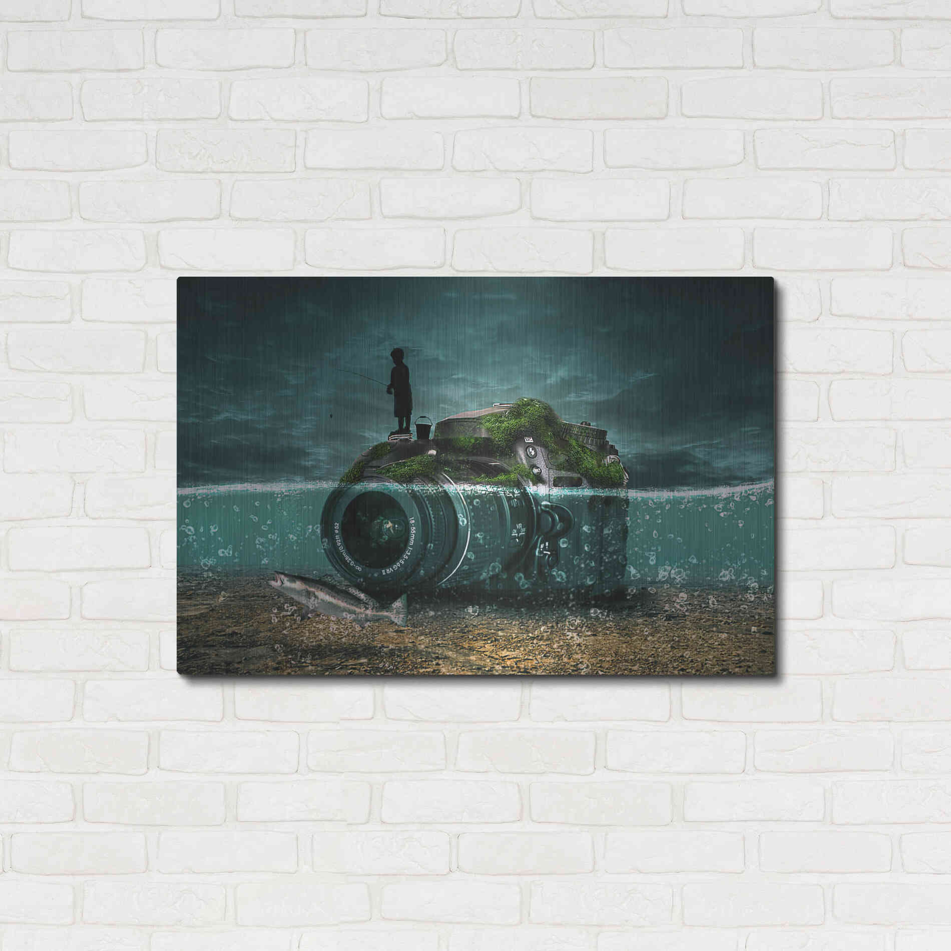 Luxe Metal Art 'Capturing Fish' by Alan, Metal Wall Art,36x24