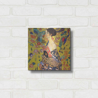 Luxe Metal Art 'Woman with Fan' by Gustav Klimt, Metal Wall Art,12x12
