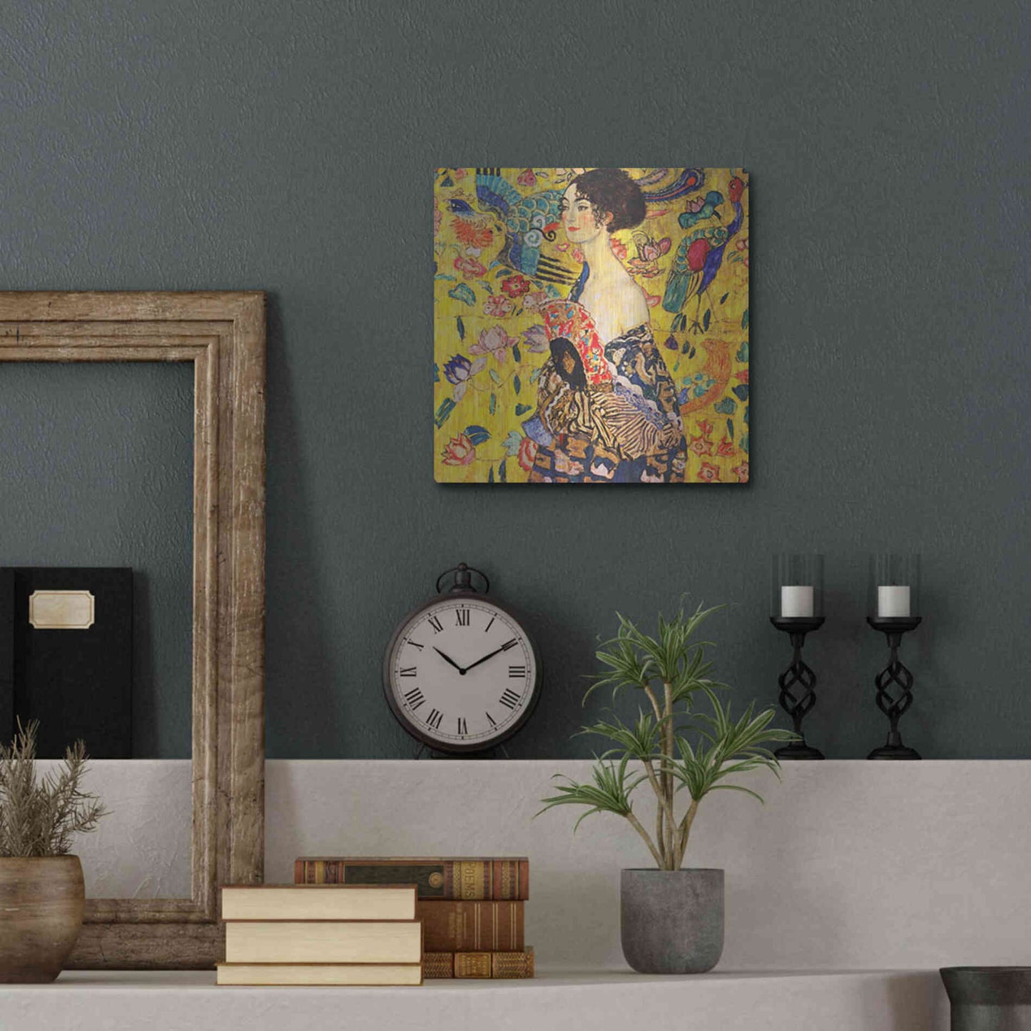 Luxe Metal Art 'Woman with Fan' by Gustav Klimt, Metal Wall Art,12x12