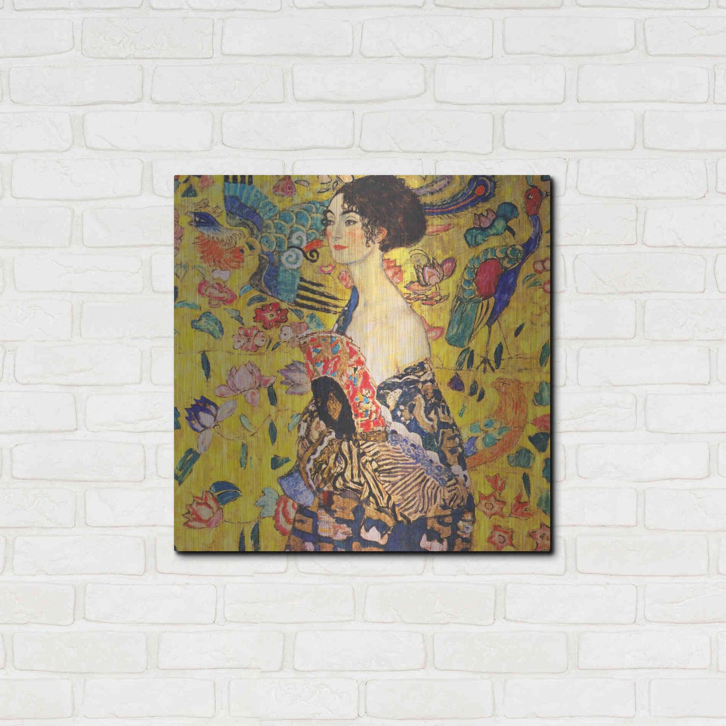Luxe Metal Art 'Woman with Fan' by Gustav Klimt, Metal Wall Art,24x24