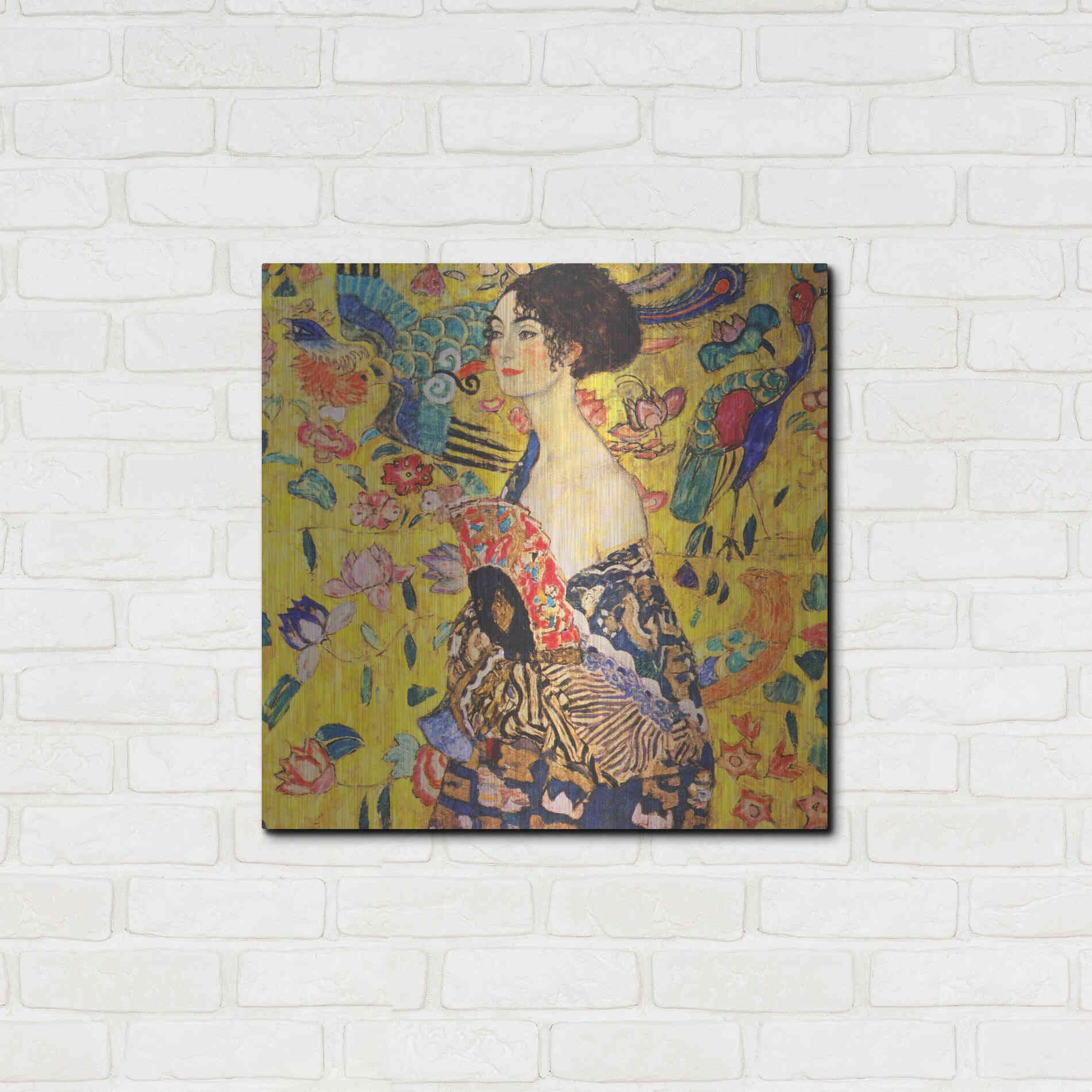 Luxe Metal Art 'Woman with Fan' by Gustav Klimt, Metal Wall Art,24x24