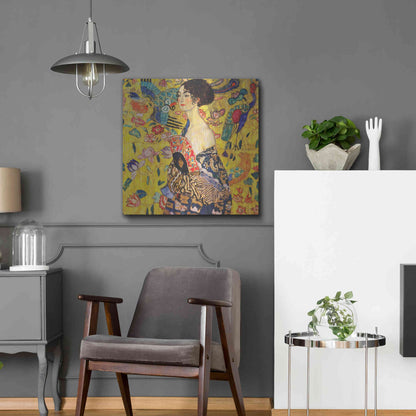Luxe Metal Art 'Woman with Fan' by Gustav Klimt, Metal Wall Art,24x24