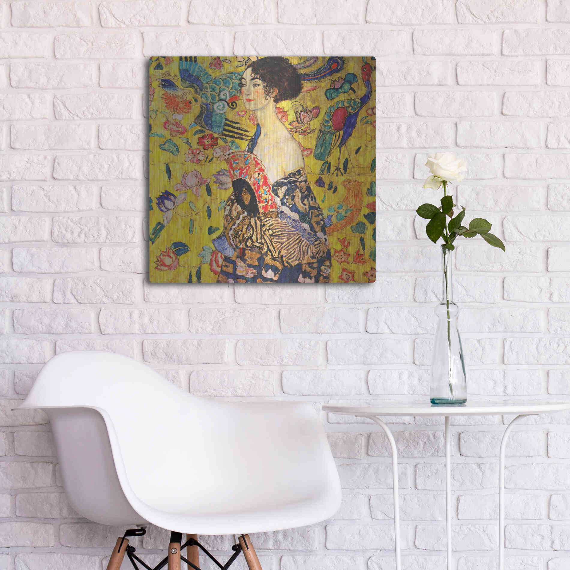 Luxe Metal Art 'Woman with Fan' by Gustav Klimt, Metal Wall Art,24x24