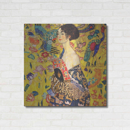 Luxe Metal Art 'Woman with Fan' by Gustav Klimt, Metal Wall Art,36x36