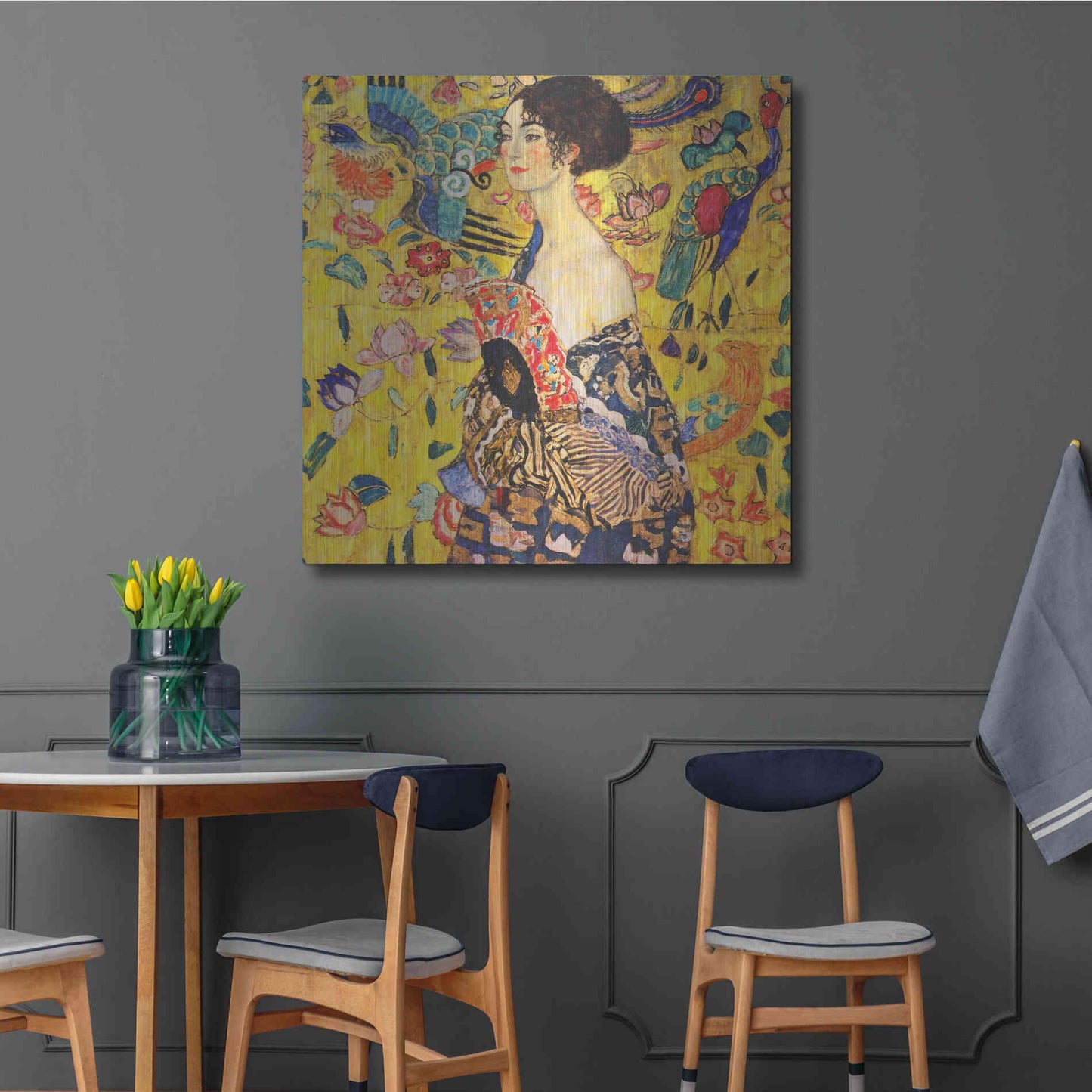 Luxe Metal Art 'Woman with Fan' by Gustav Klimt, Metal Wall Art,36x36