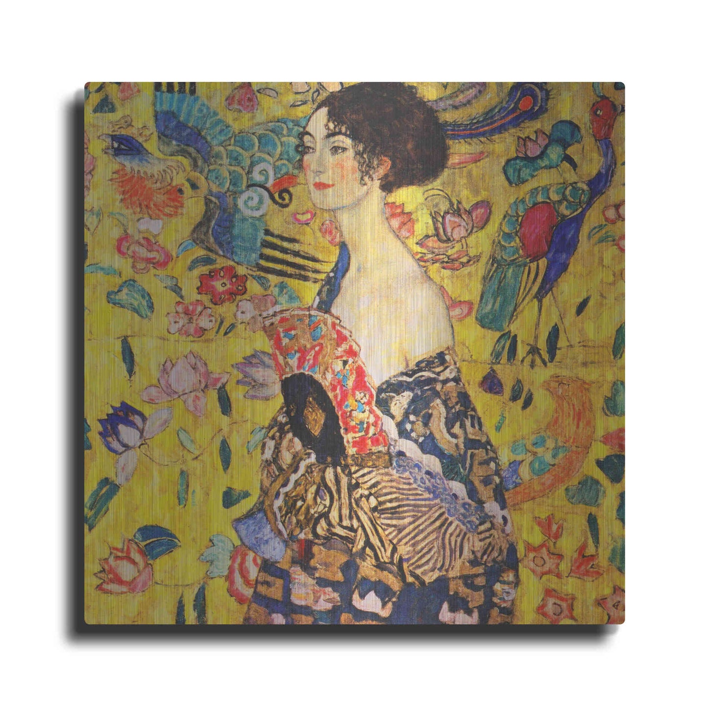 Luxe Metal Art 'Woman with Fan' by Gustav Klimt, Metal Wall Art