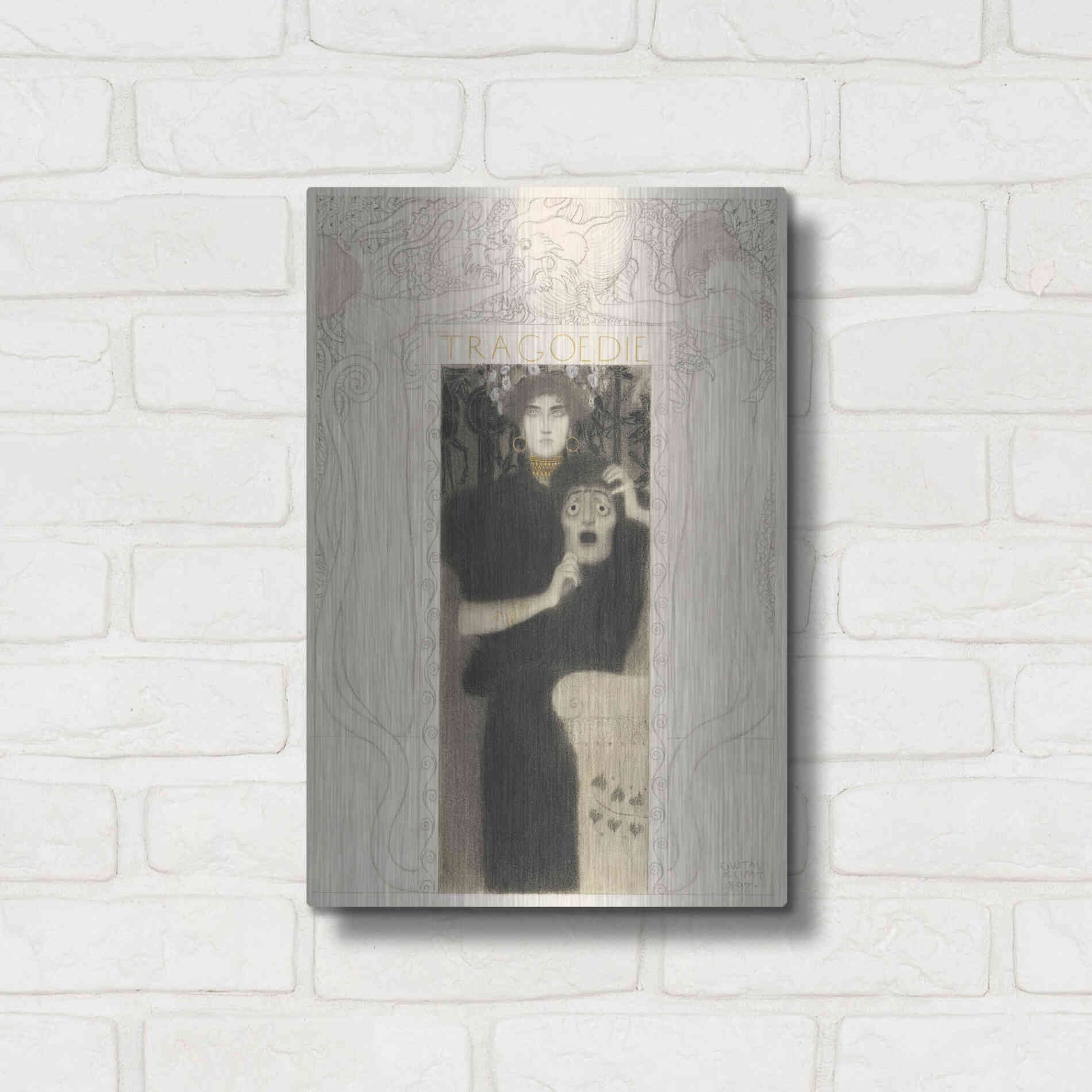 Luxe Metal Art 'Tragodie' by Gustav Klimt, Metal Wall Art,12x16