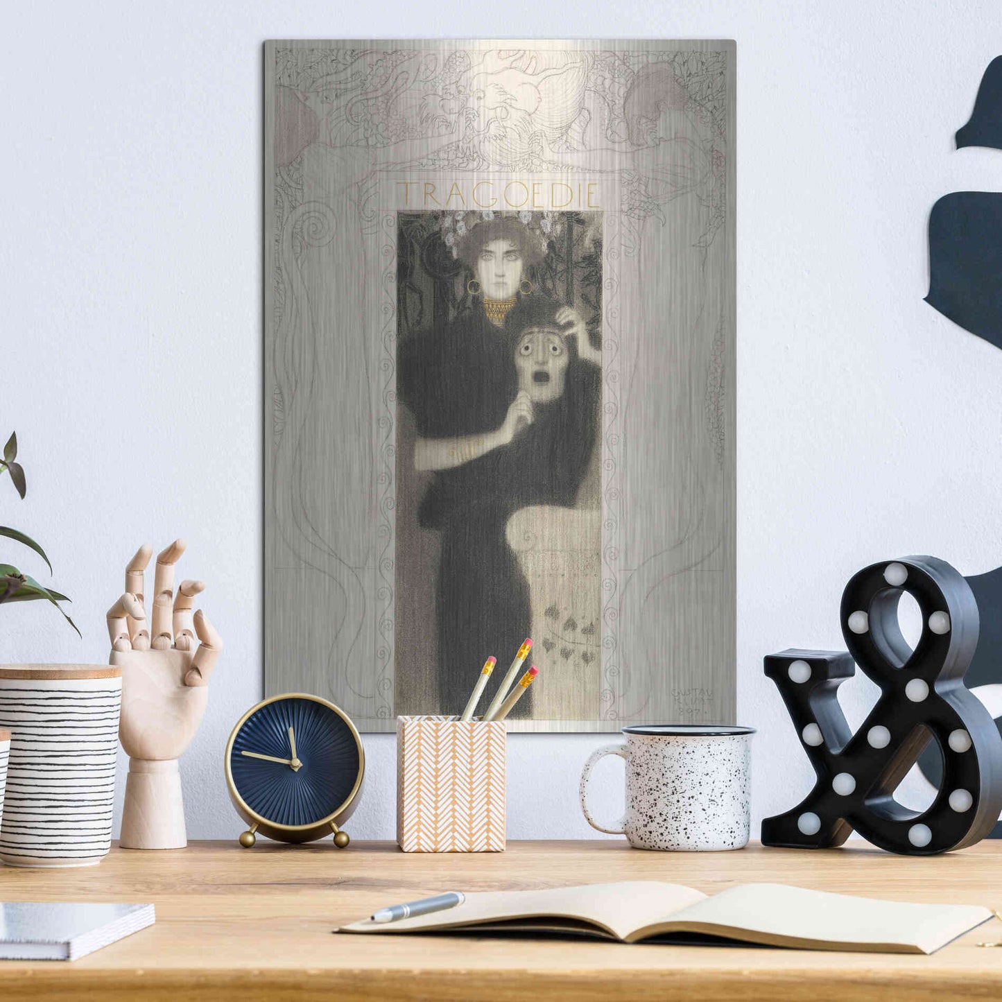 Luxe Metal Art 'Tragodie' by Gustav Klimt, Metal Wall Art,12x16