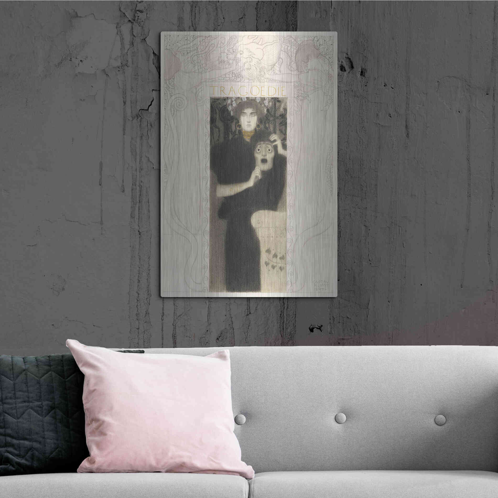 Luxe Metal Art 'Tragodie' by Gustav Klimt, Metal Wall Art,24x36