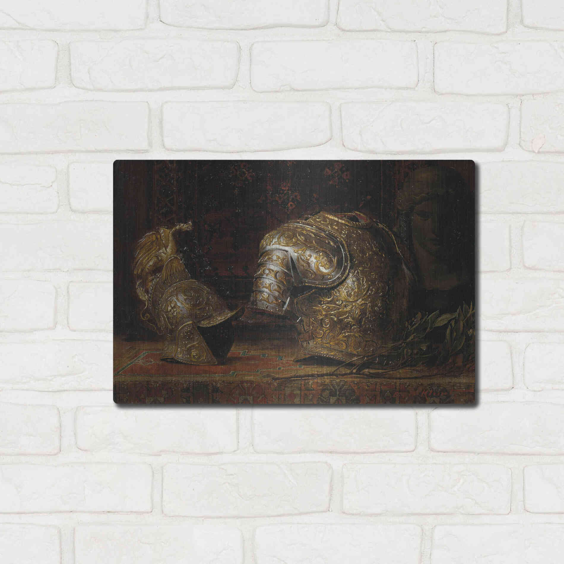 Luxe Metal Art 'Still Life with Armor' by Gustav Klimt, Metal Wall Art,16x12