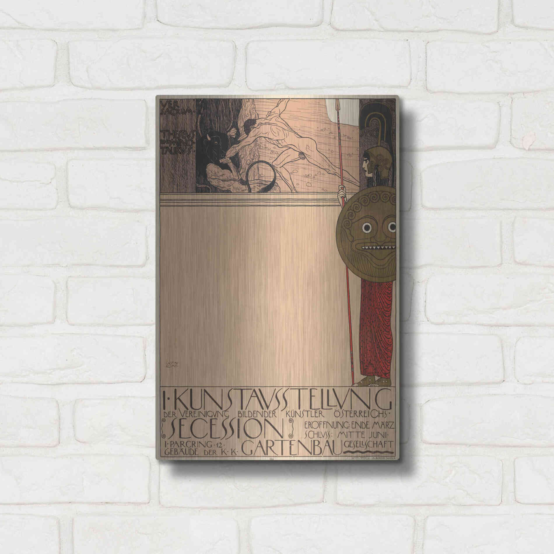 Luxe Metal Art 'Plakat der 1. Ausstellung der Secession' by Gustav Klimt, Metal Wall Art,12x16