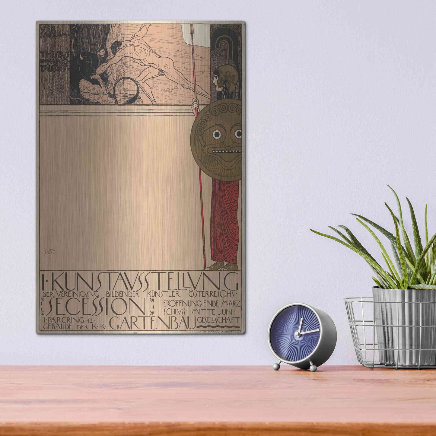 Luxe Metal Art 'Plakat der 1. Ausstellung der Secession' by Gustav Klimt, Metal Wall Art,12x16