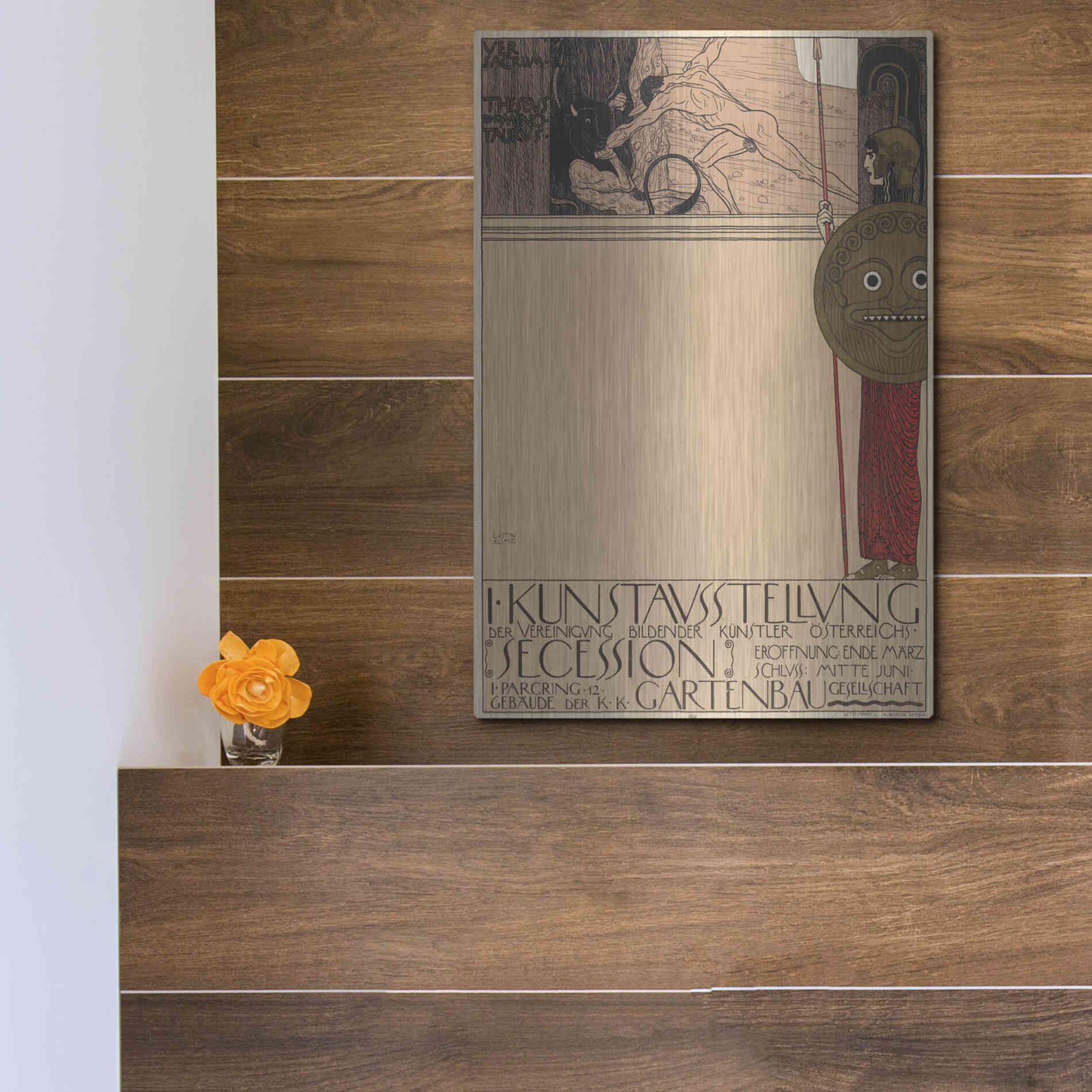 Luxe Metal Art 'Plakat der 1. Ausstellung der Secession' by Gustav Klimt, Metal Wall Art,12x16