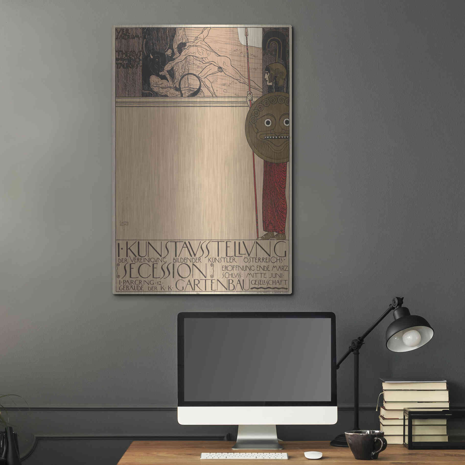 Luxe Metal Art 'Plakat der 1. Ausstellung der Secession' by Gustav Klimt, Metal Wall Art,24x36