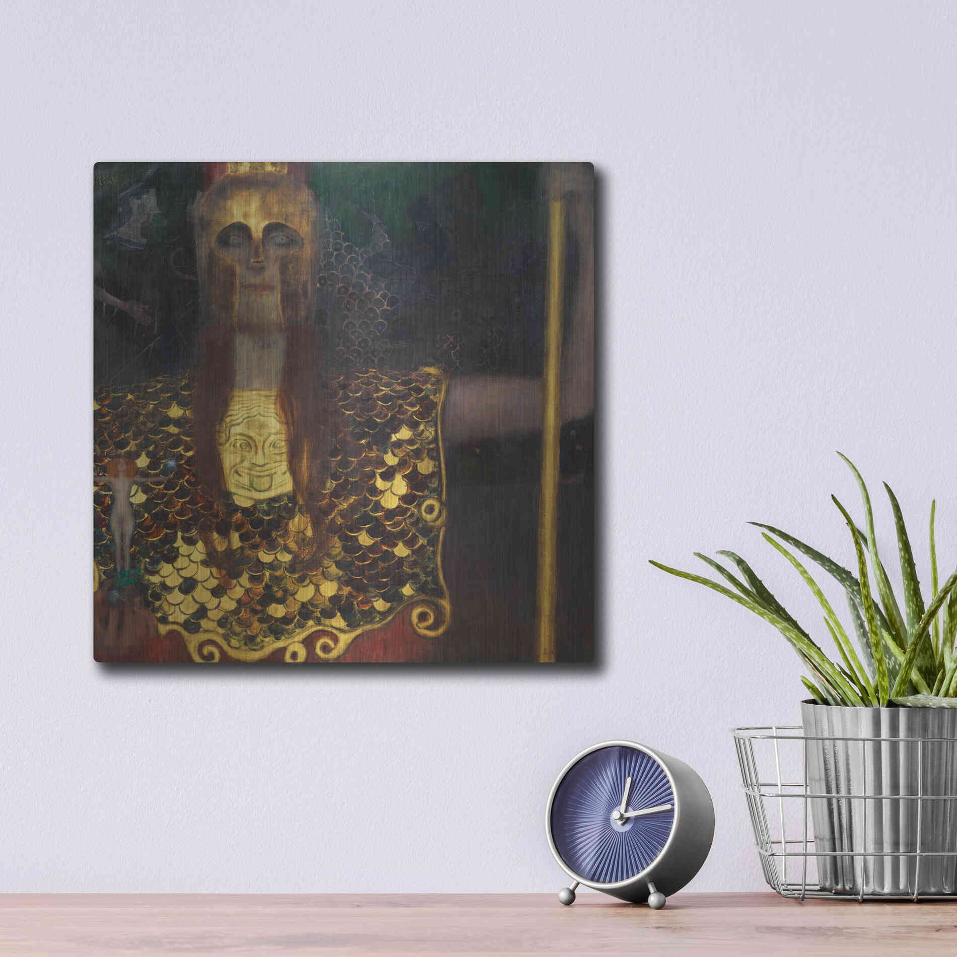 Luxe Metal Art 'Pallas Athene' by Gustav Klimt, Metal Wall Art,12x12