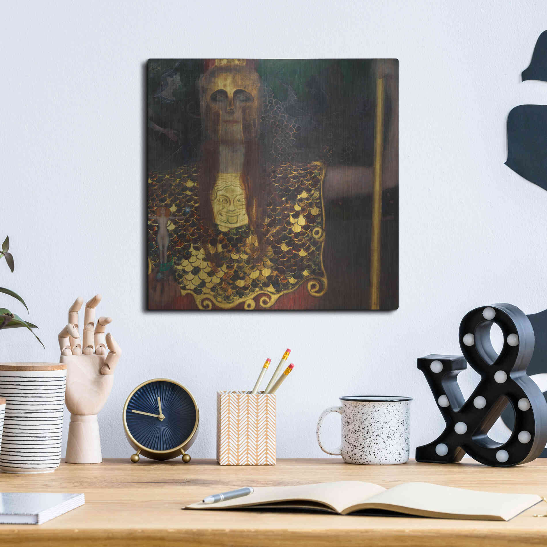 Luxe Metal Art 'Pallas Athene' by Gustav Klimt, Metal Wall Art,12x12