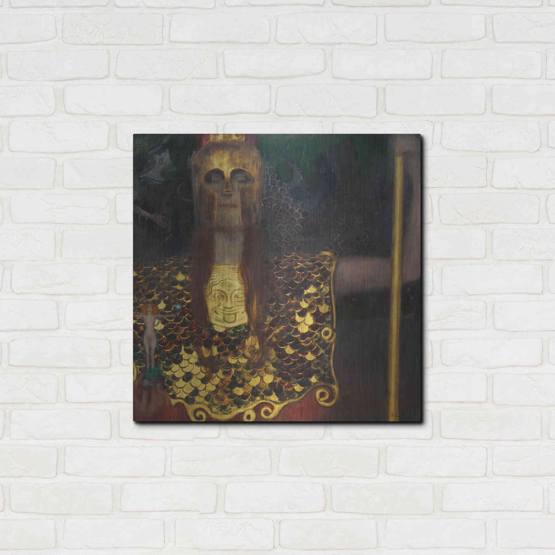 Luxe Metal Art 'Pallas Athene' by Gustav Klimt, Metal Wall Art,24x24
