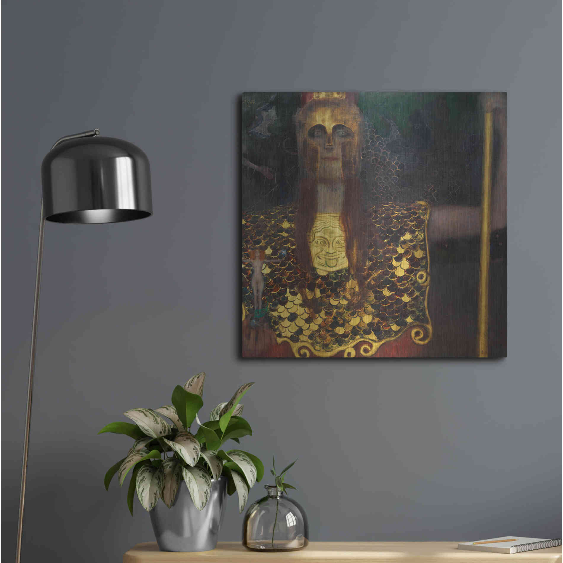 Luxe Metal Art 'Pallas Athene' by Gustav Klimt, Metal Wall Art,24x24