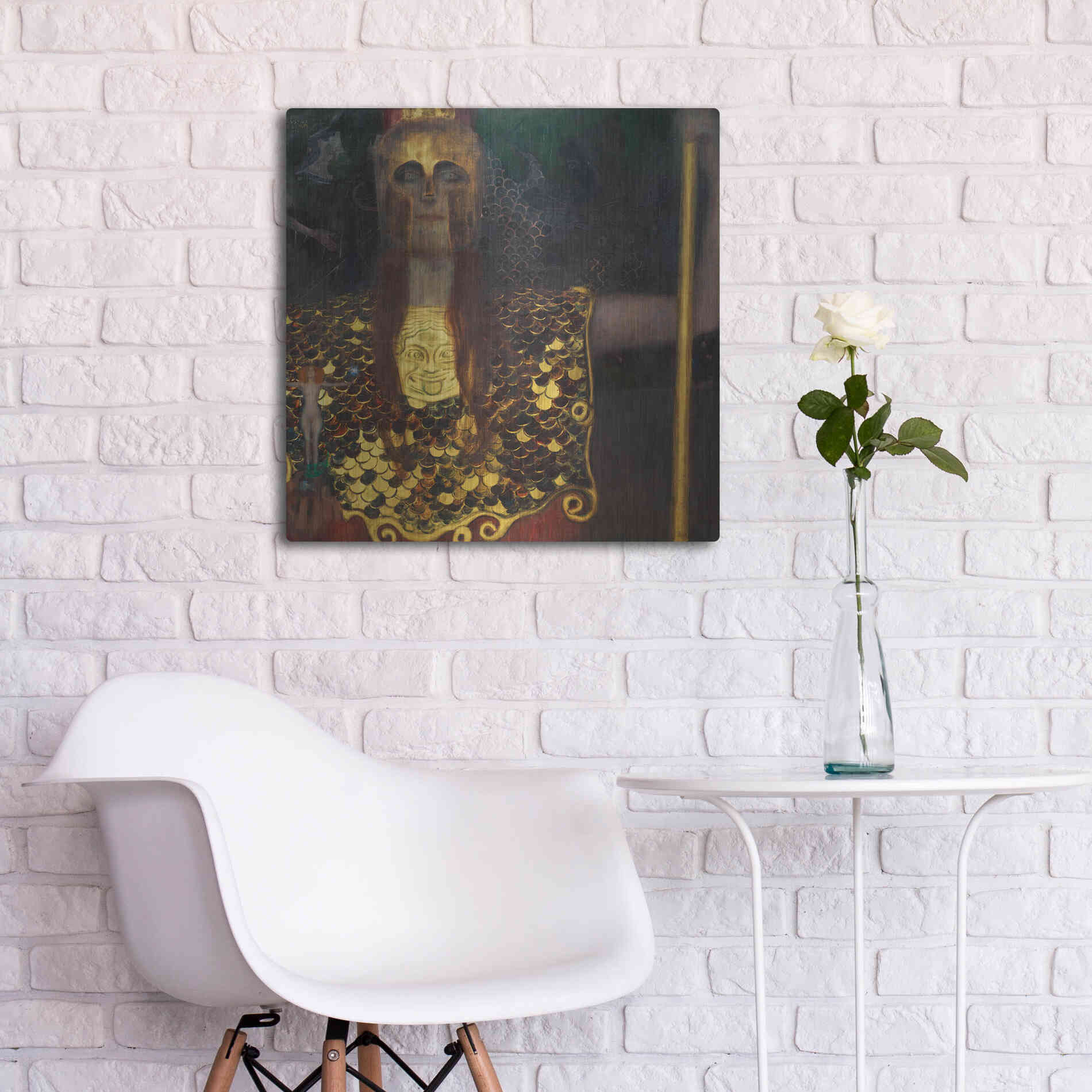 Luxe Metal Art 'Pallas Athene' by Gustav Klimt, Metal Wall Art,24x24