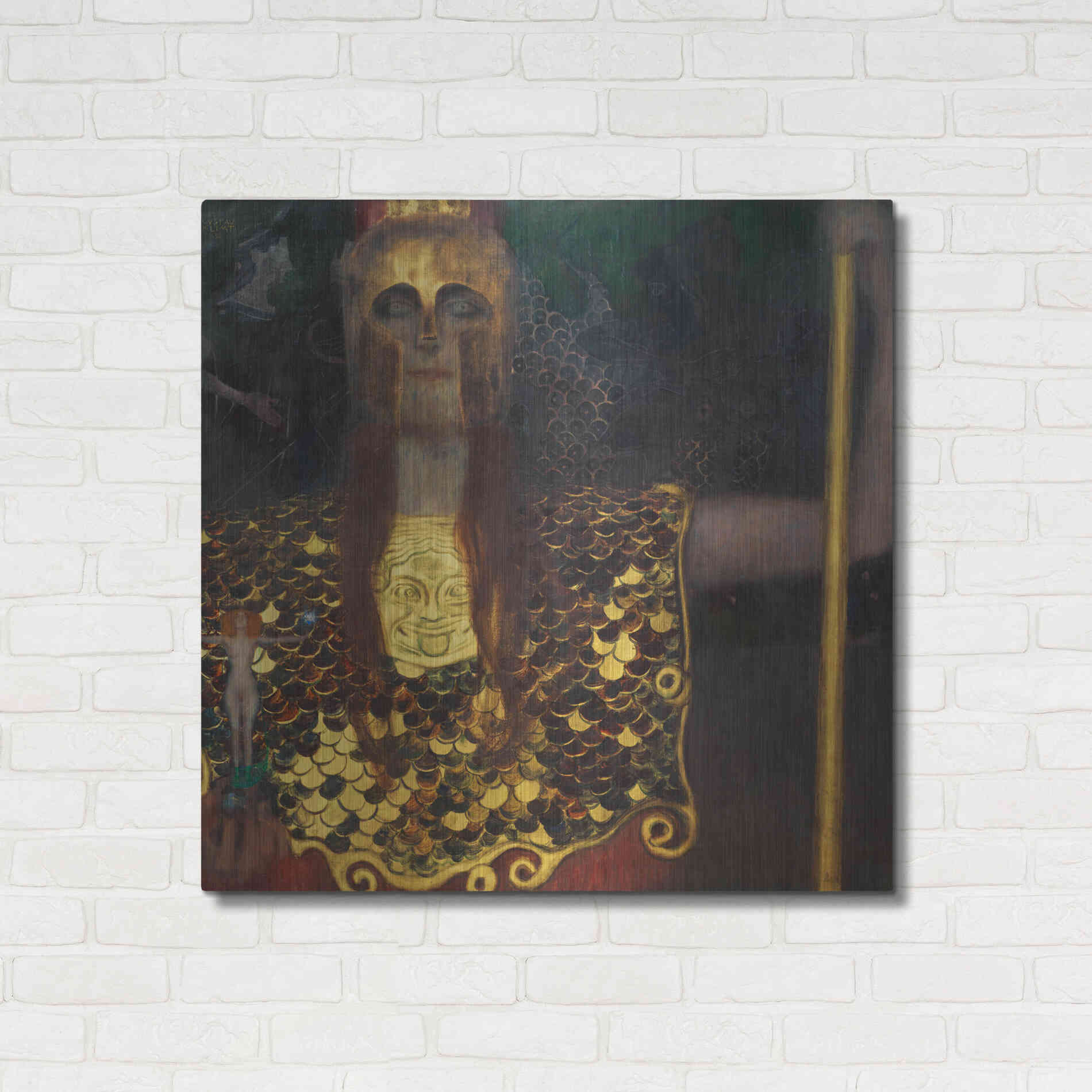Luxe Metal Art 'Pallas Athene' by Gustav Klimt, Metal Wall Art,36x36