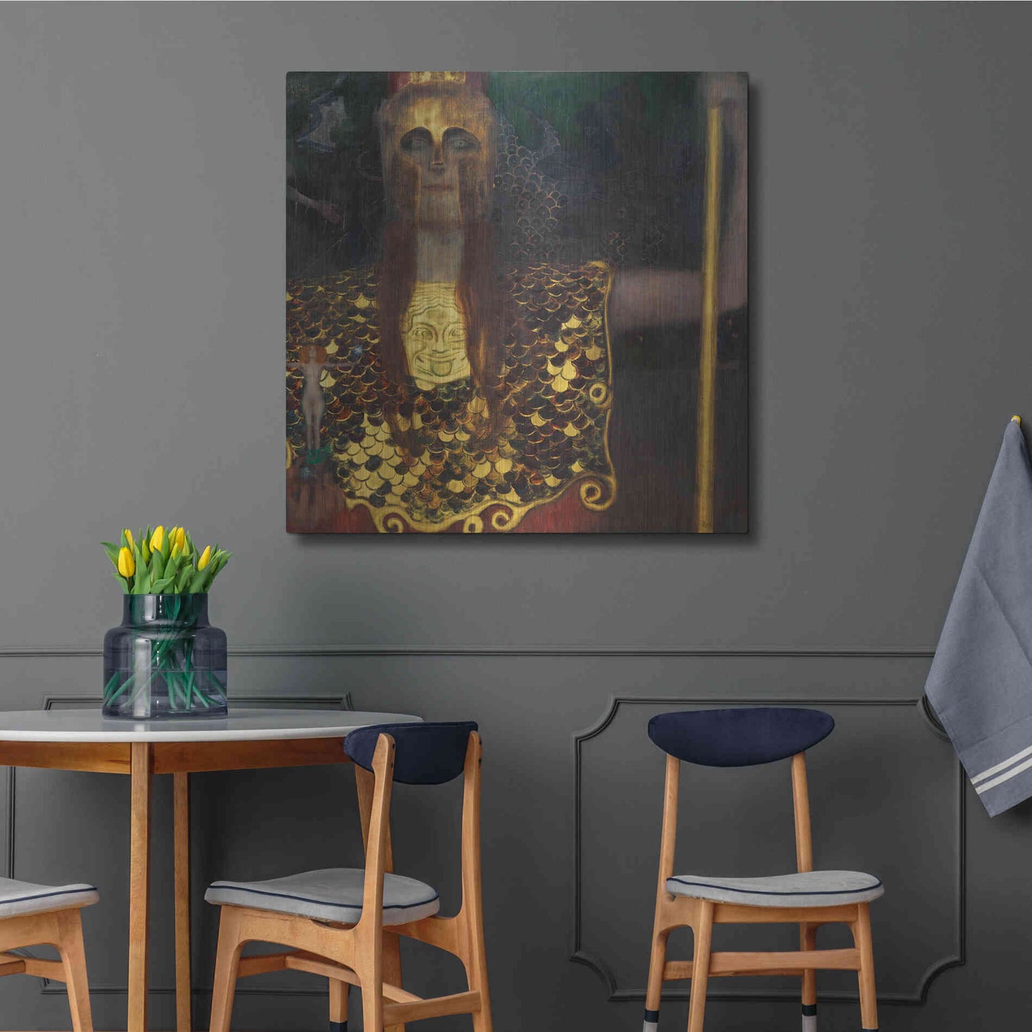 Luxe Metal Art 'Pallas Athene' by Gustav Klimt, Metal Wall Art,36x36